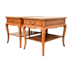 Hekman French Provincial Louis XV Carved Walnut Nightstands or Side Tables, Pair