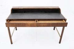 Hekman Furniture Signed Walnut & Brass Roll-Top Writing Desk Mid-Century Modern