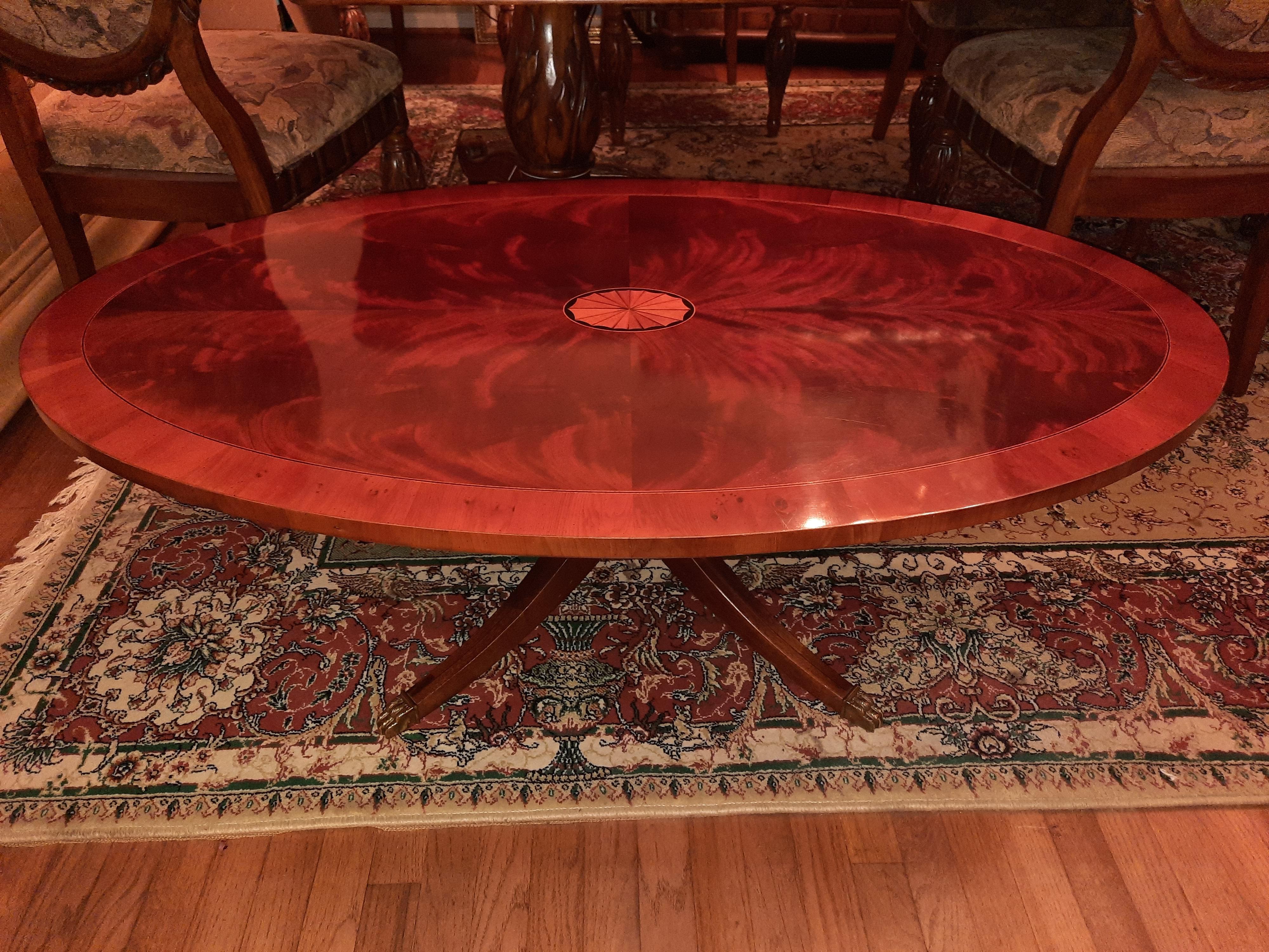 Hekman Georgian Flame Mahogany Coffee Table w/ Burl Elm, Satinwood, Circa 1960s 2