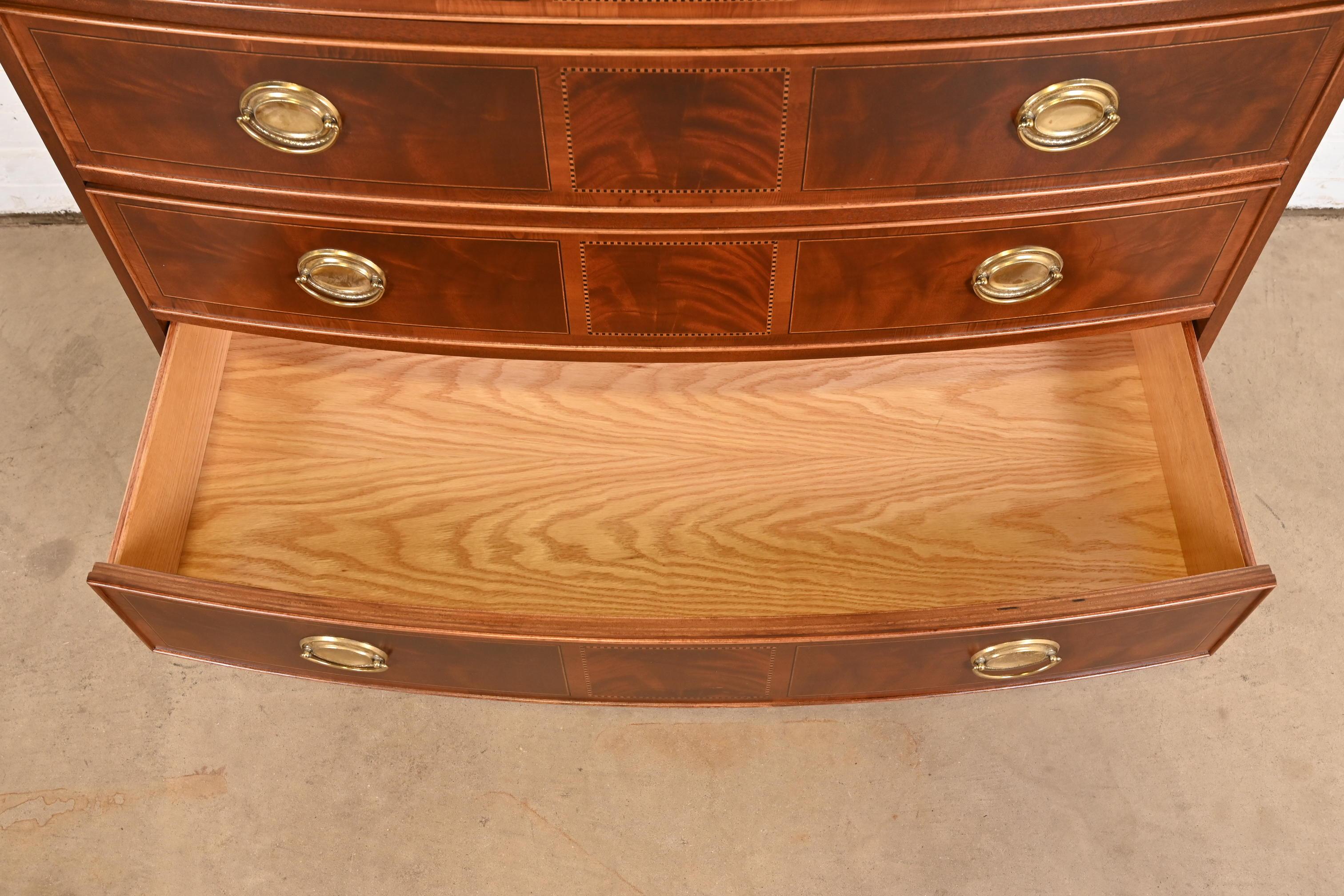 Hekman Georgian Inlaid Flame Mahogany Bow Front Chest of Drawers, Refinished 5