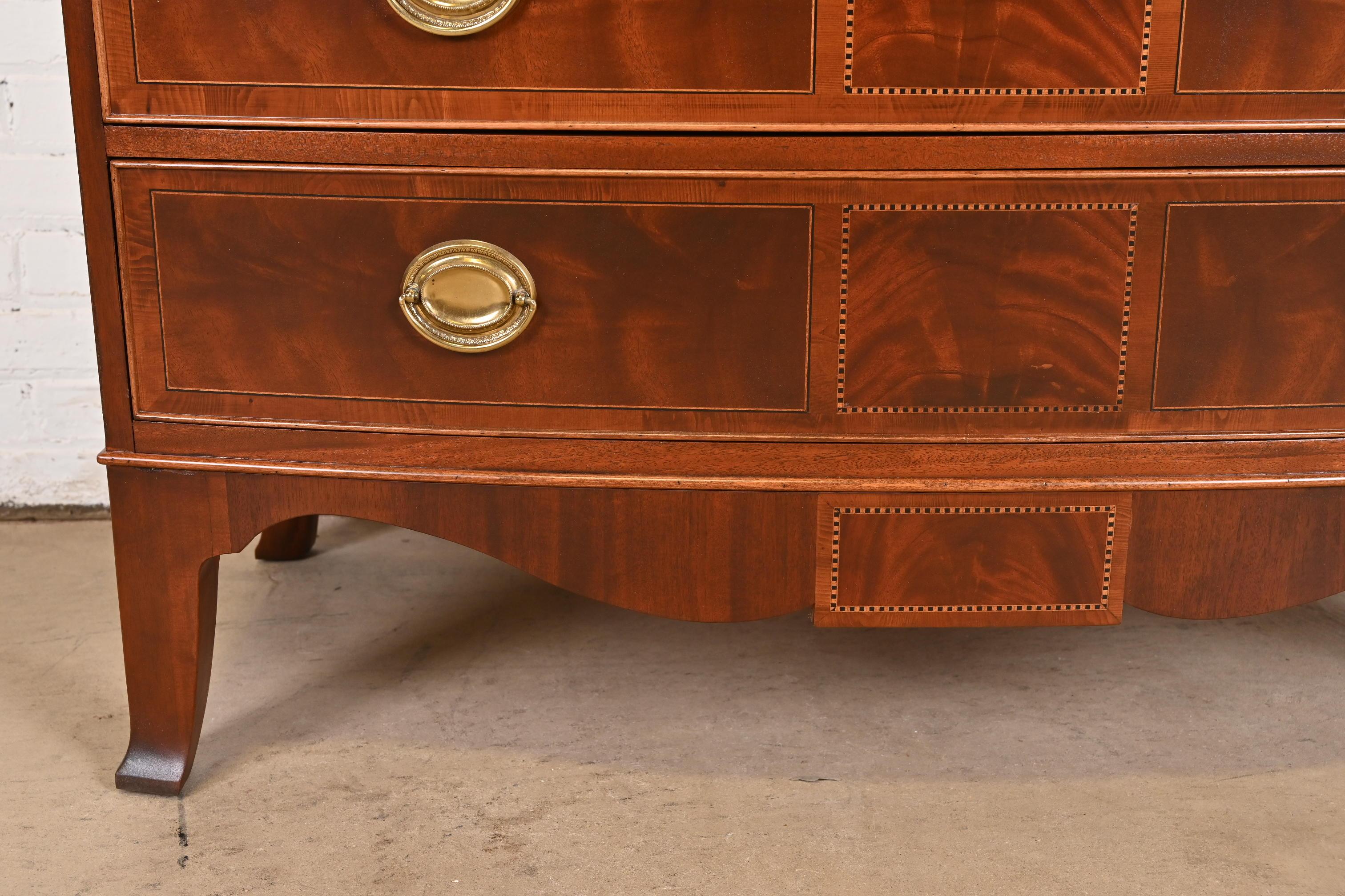 Hekman Georgian Inlaid Flame Mahogany Bow Front Chest of Drawers, Refinished 8
