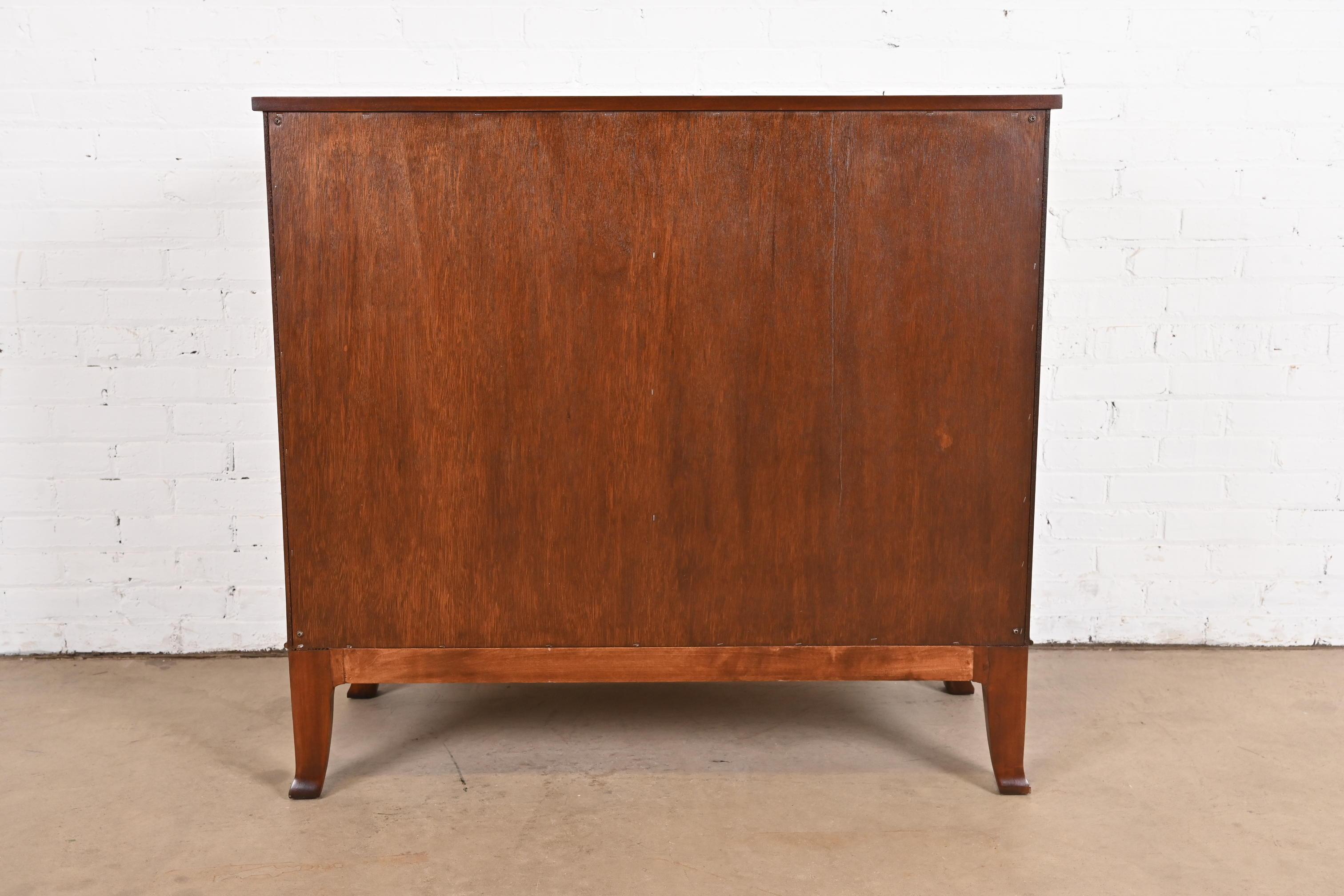 Hekman Georgian Inlaid Flame Mahogany Bow Front Chest of Drawers, Refinished 11