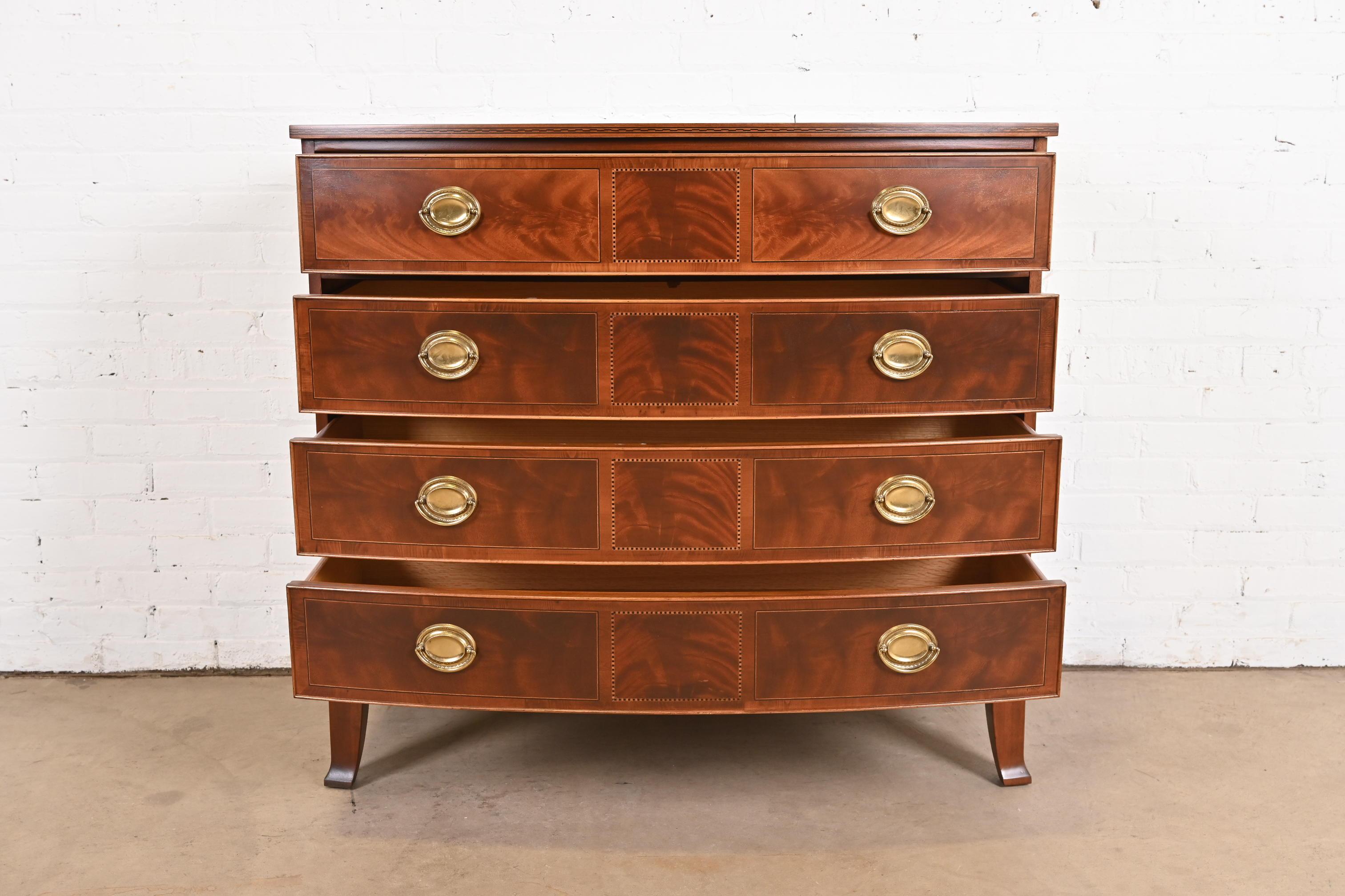 Hekman Georgian Inlaid Flame Mahogany Bow Front Chest of Drawers, Refinished 2