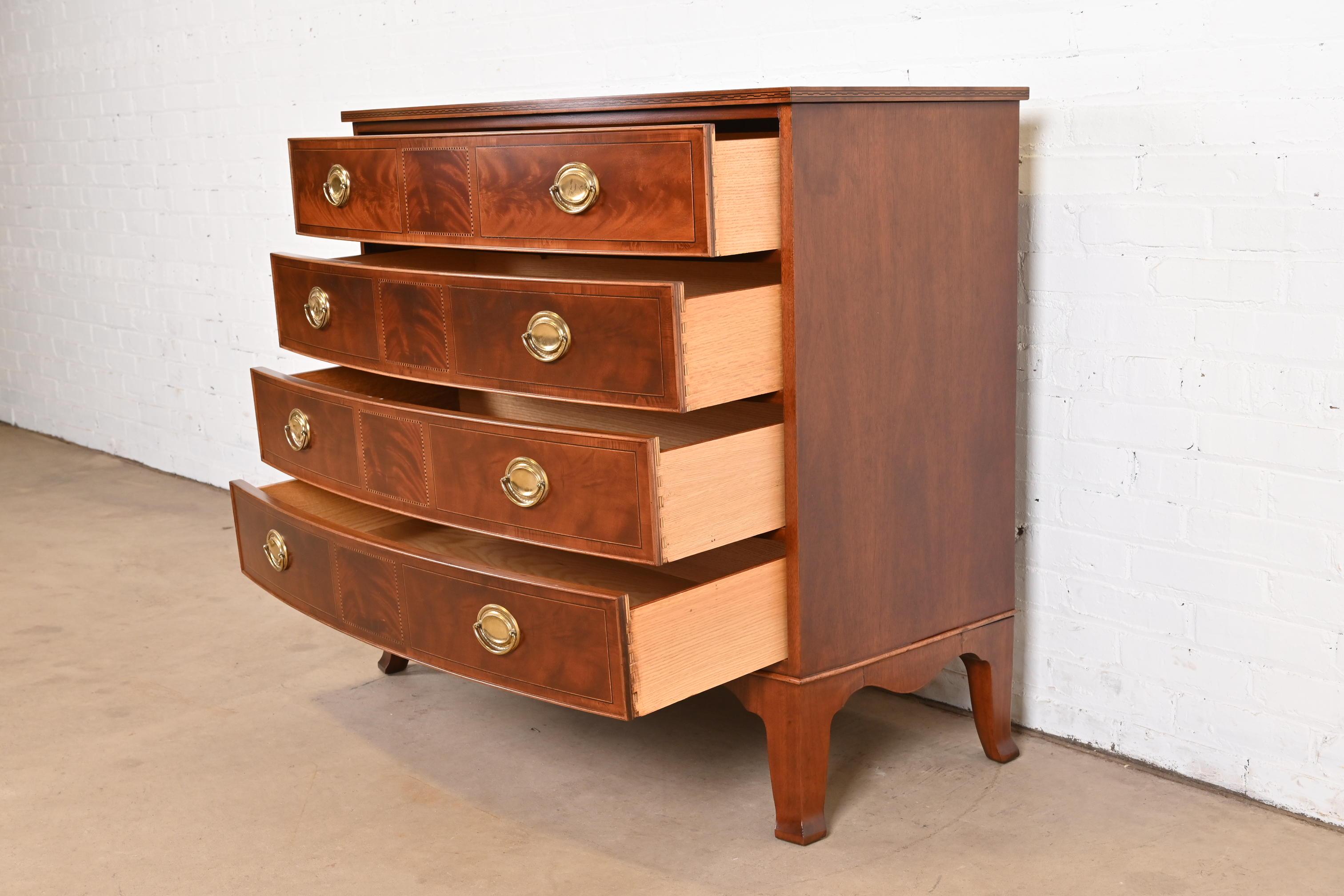 Hekman Georgian Inlaid Flame Mahogany Bow Front Chest of Drawers, Refinished 3