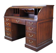 Hekman Mahogany Roll Top Kneehole Library Executive Secretary Bankers Desk 56"