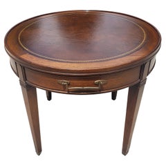 Hekman Mahogany Stenciled Brown Leather Top Table