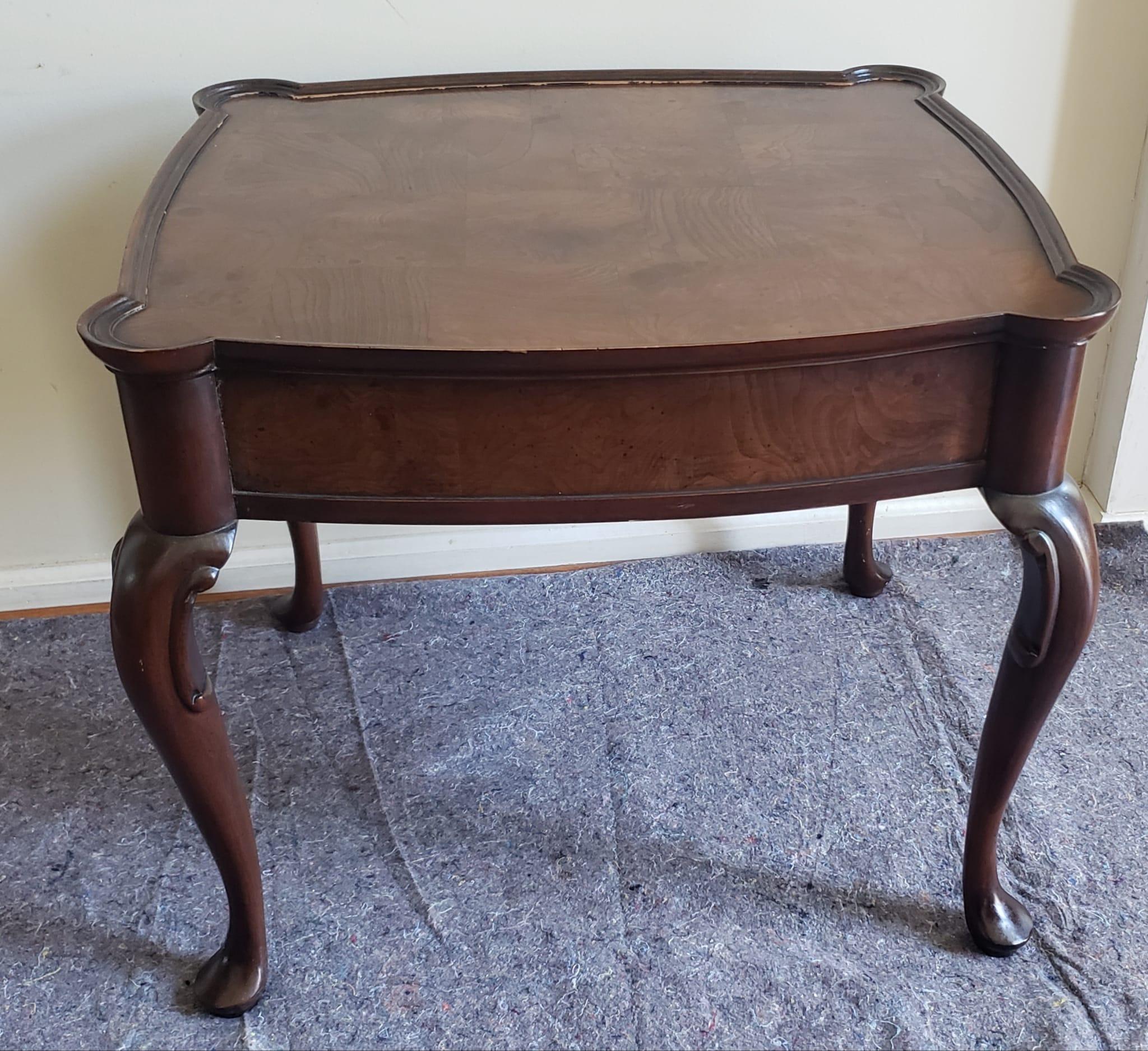 American Hekman Mid-Century Burl Walnut Single Drawer Side Table  For Sale