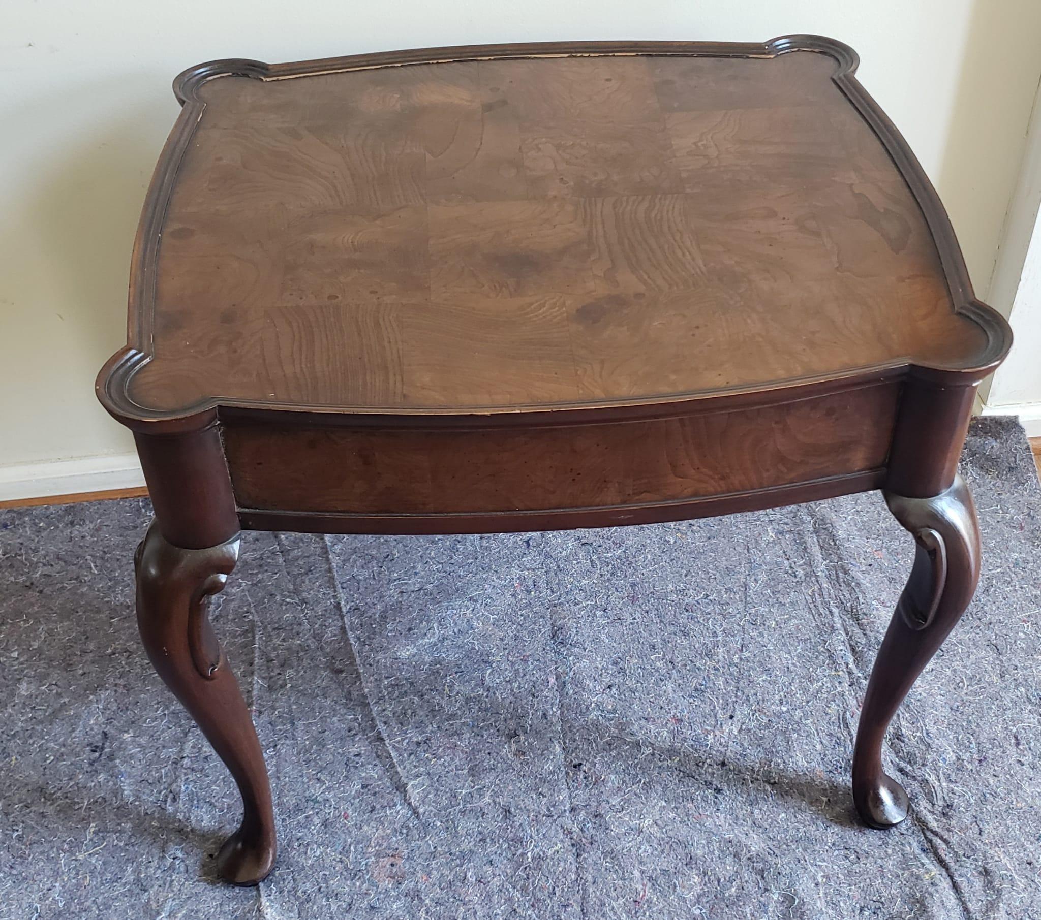 20th Century Hekman Mid-Century Burl Walnut Single Drawer Side Table  For Sale
