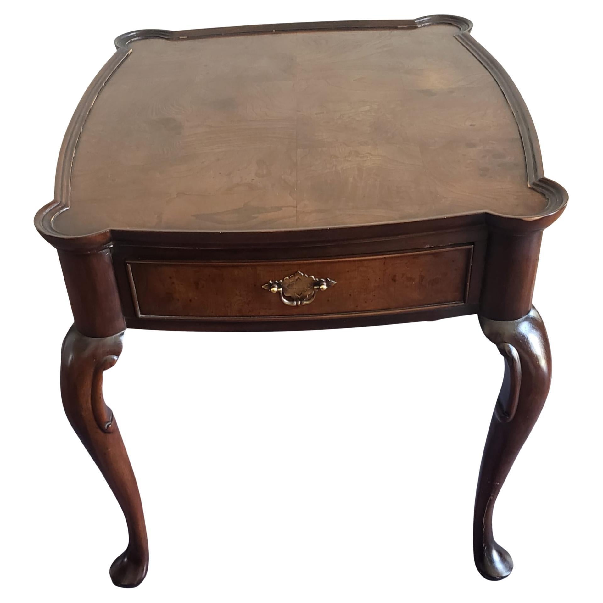 Hekman Mid-Century Burl Walnut Single Drawer Side Table  For Sale