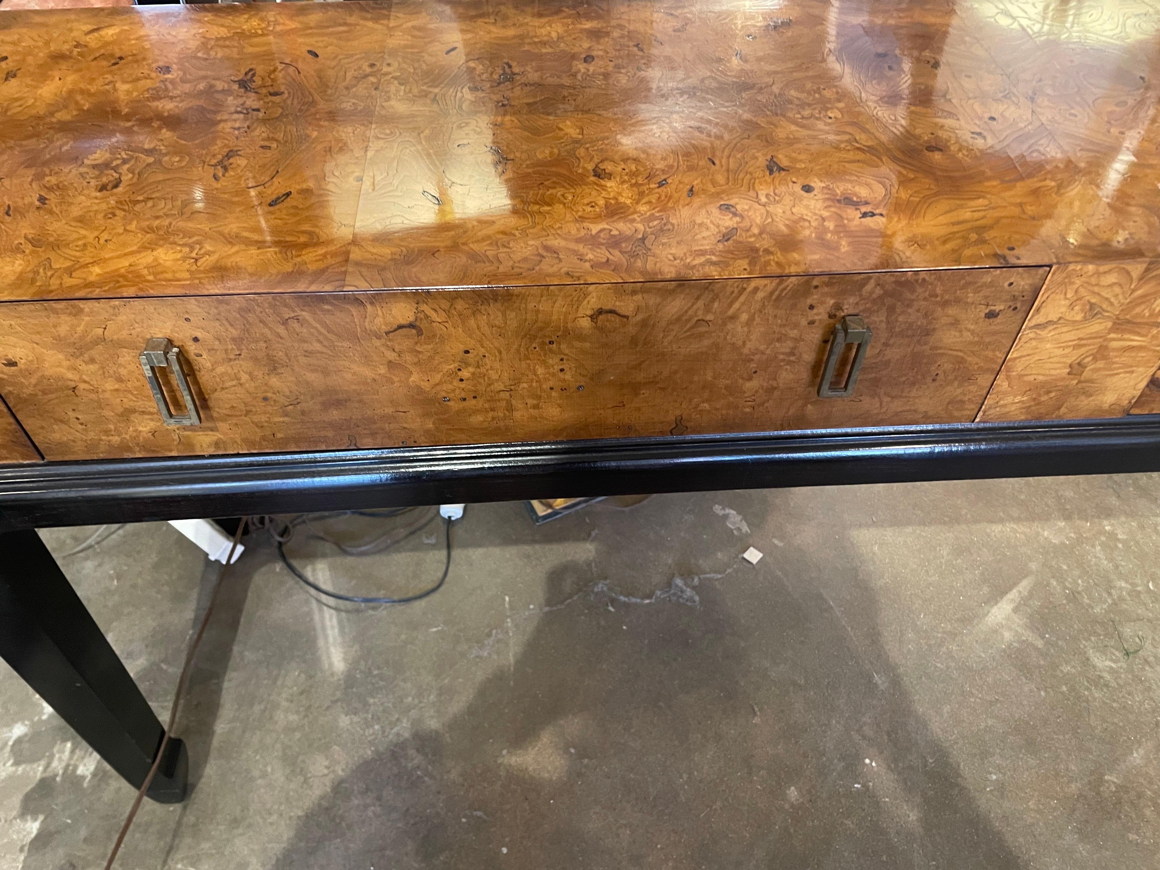 Mid-20th Century Hekman midcentury burled wood console