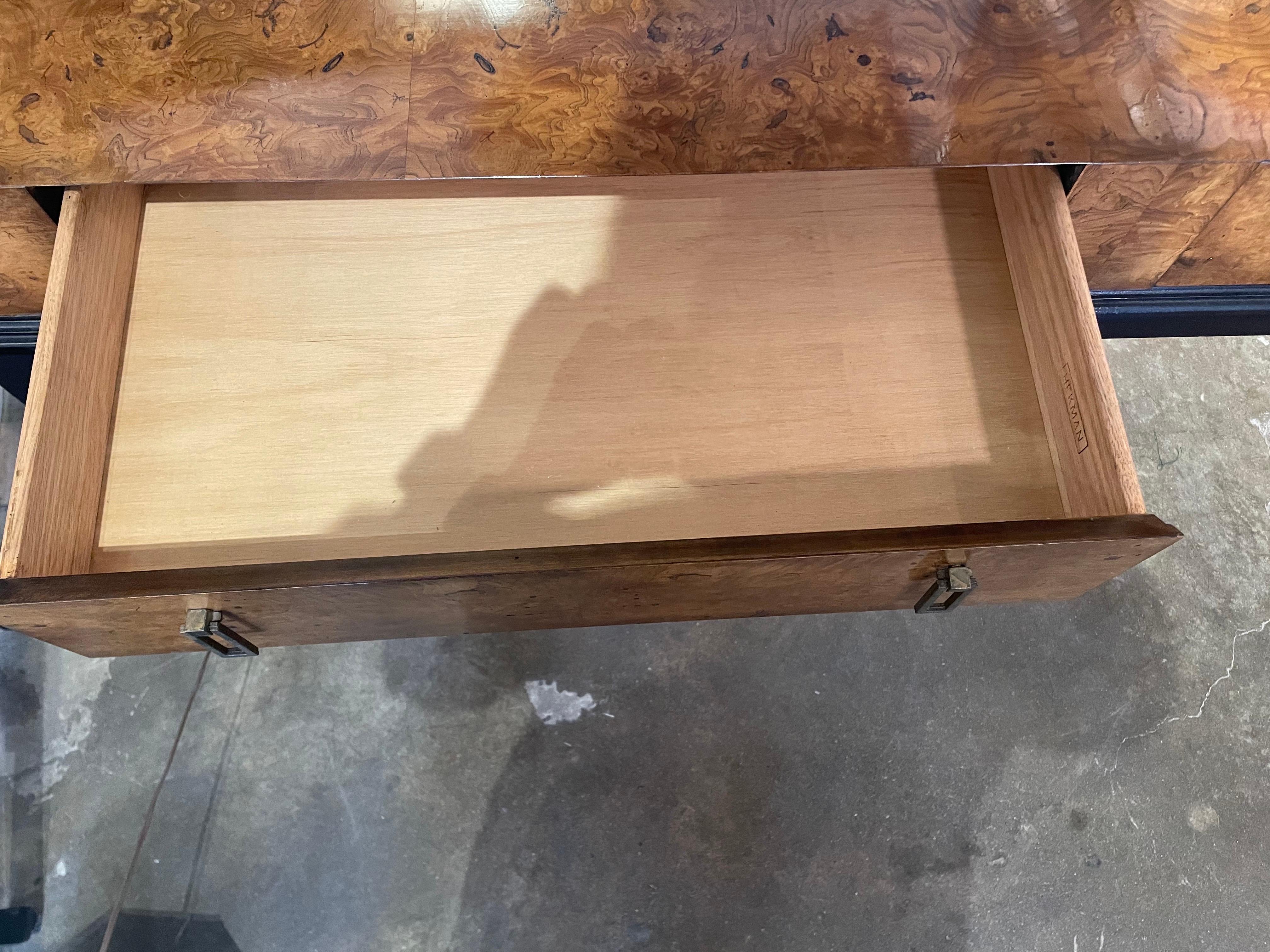 Hekman midcentury burled wood console 1