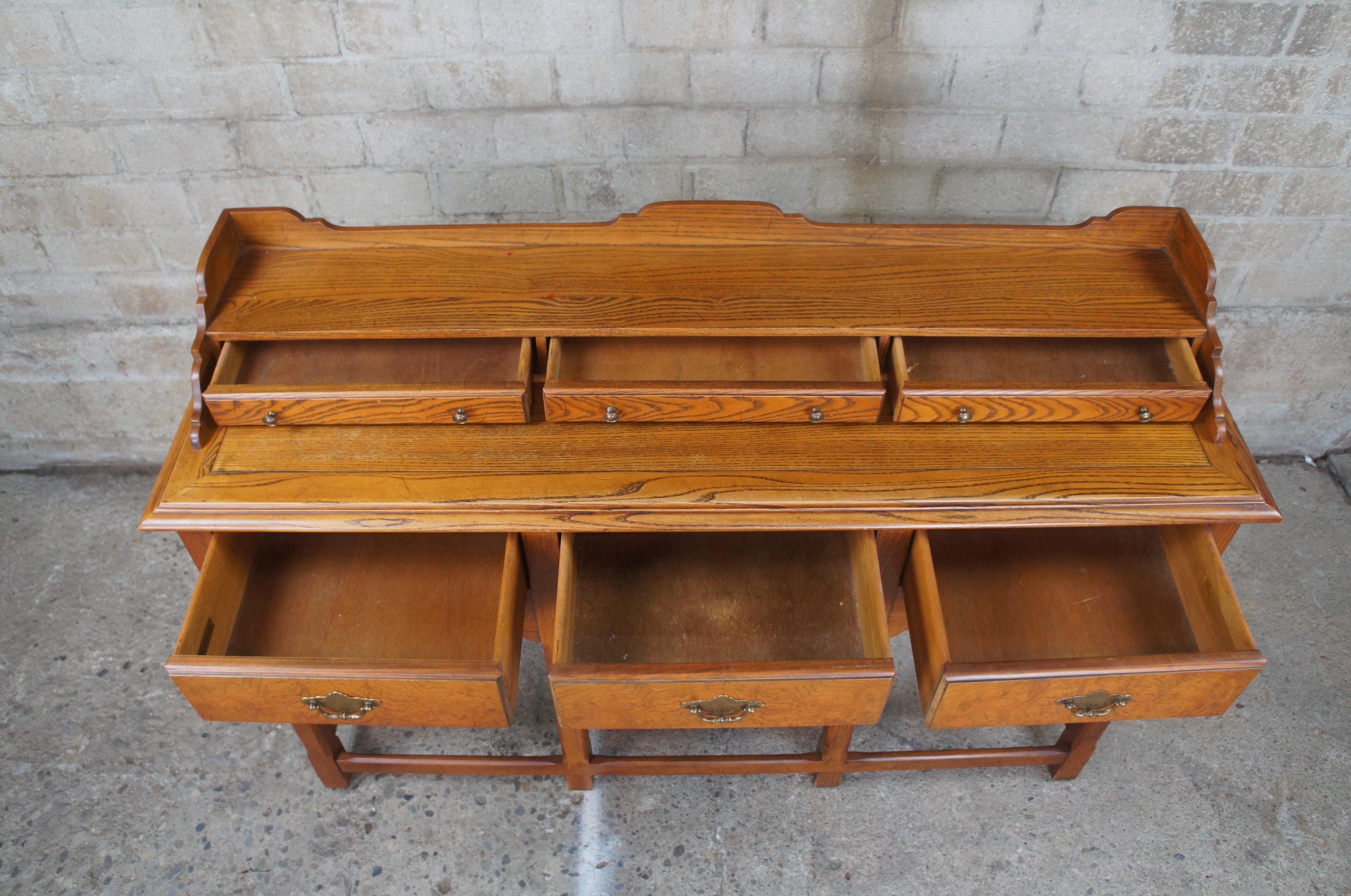 Late 20th Century Hekman Oak & Olive Ash Burled Asian Sideboard Console Altar Hall Entry Table