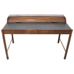 Retro Hekman Walnut and Brass Roll Top Writing Desk