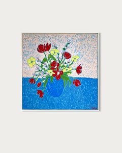 Blooming garden - Hela Contemporary flower oil pastel summer still life painting
