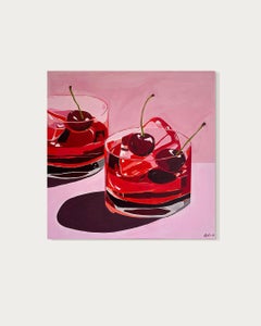 Cherry kissed by Hela -Contemporary cocktail summer still life painting