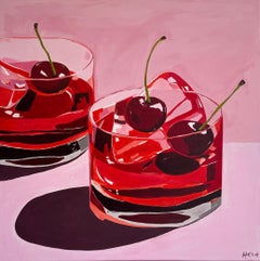 Cherry kissed by Hela -Contemporary cocktail summer still life painting