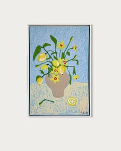Zitronen zwischen Blüten Hela - Zeitgenössische Blumen Öl Pastell Stillleben Malerei