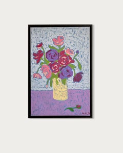 Morning Bouquet by Hela - Contemporary flower oil pastel still life painting