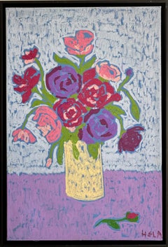 Morning Bouquet by Hela - Contemporary flower oil pastel still life painting