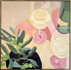 Wine and Olives by Hela - Contemporary cocktail wine still life painting