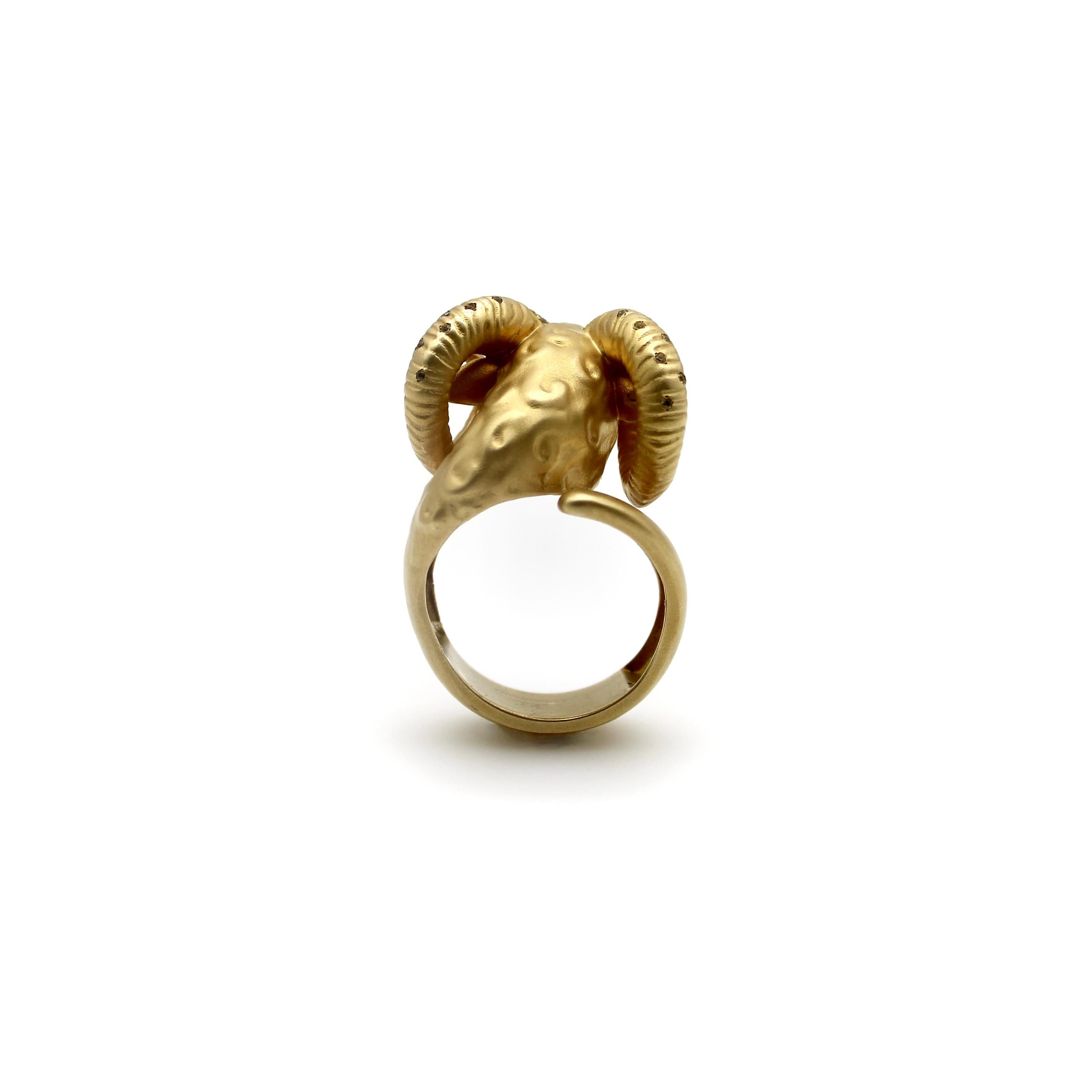 Helannona 14k Gold Ram’s Head Ring with Micro Pave Citrines 1