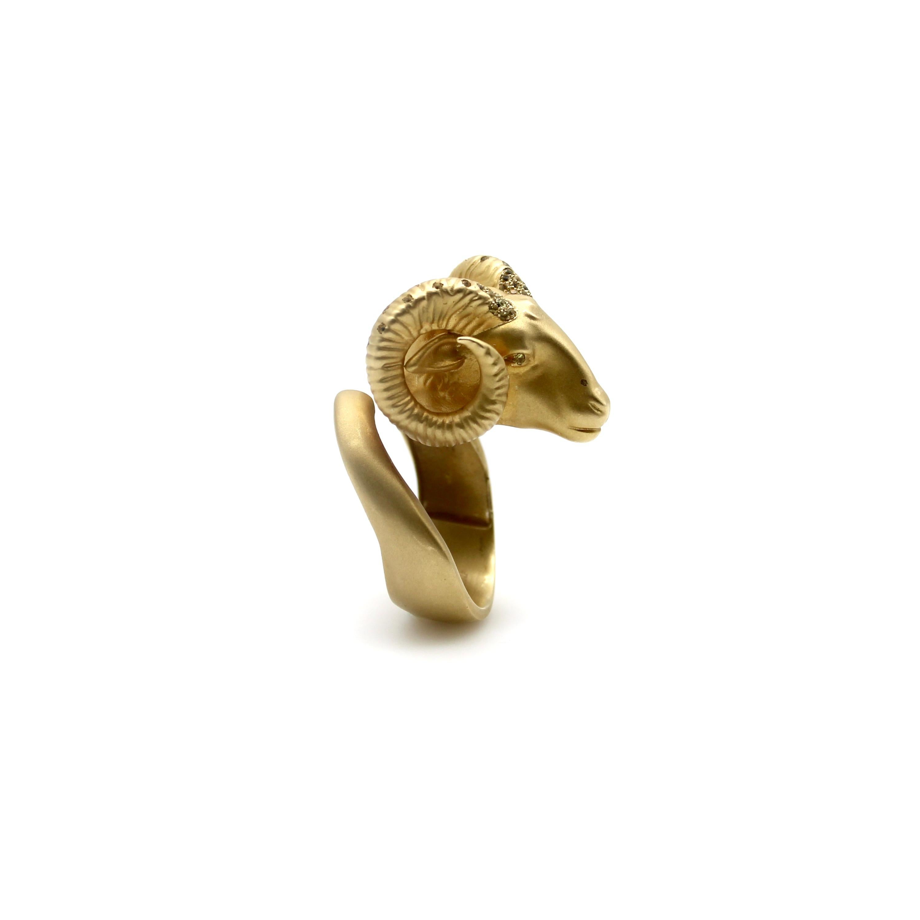 Helannona 14k Gold Ram’s Head Ring with Micro Pave Citrines 2