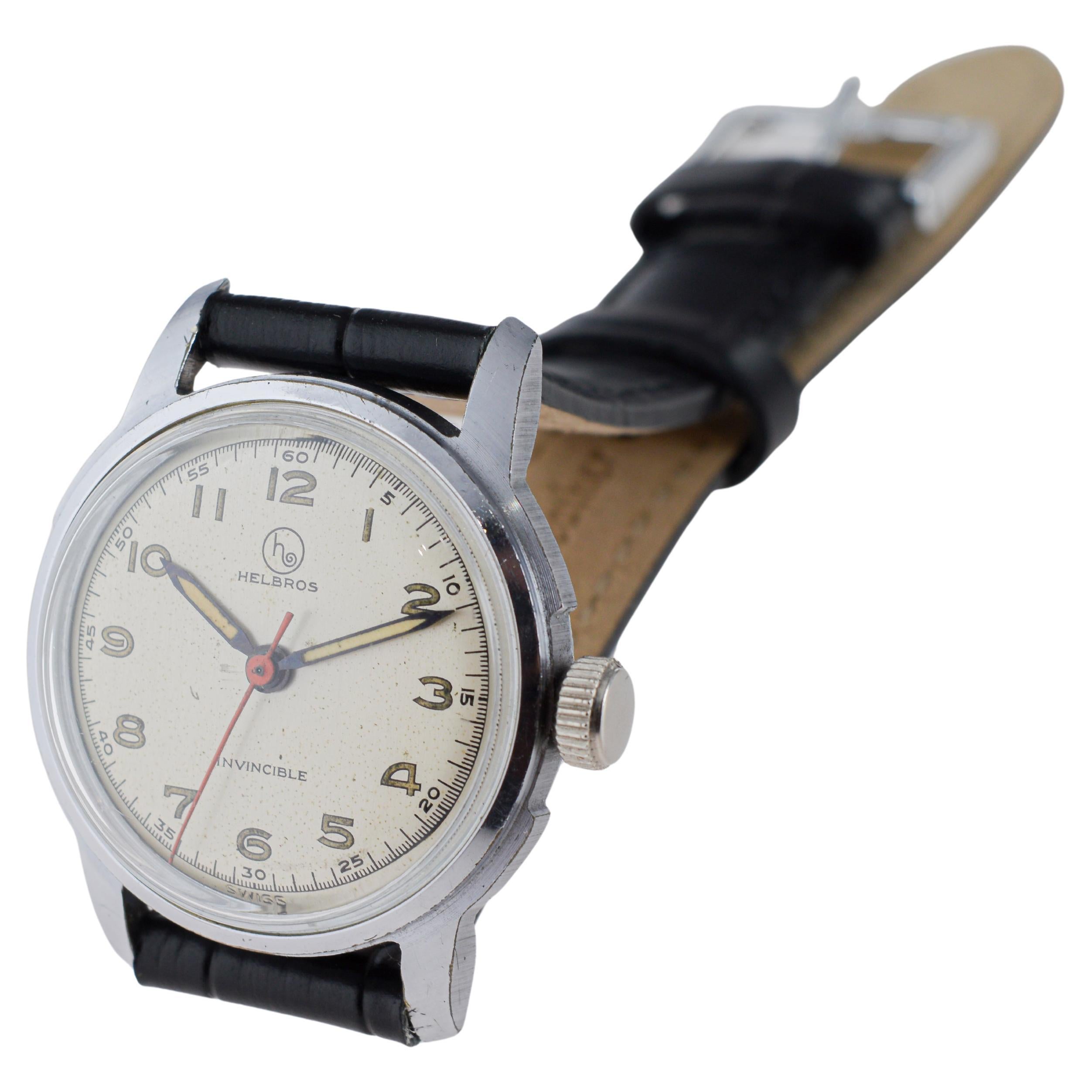 Orologio Helbros in acciaio inossidabile Art Deco degli anni '50 circa in vendita 5