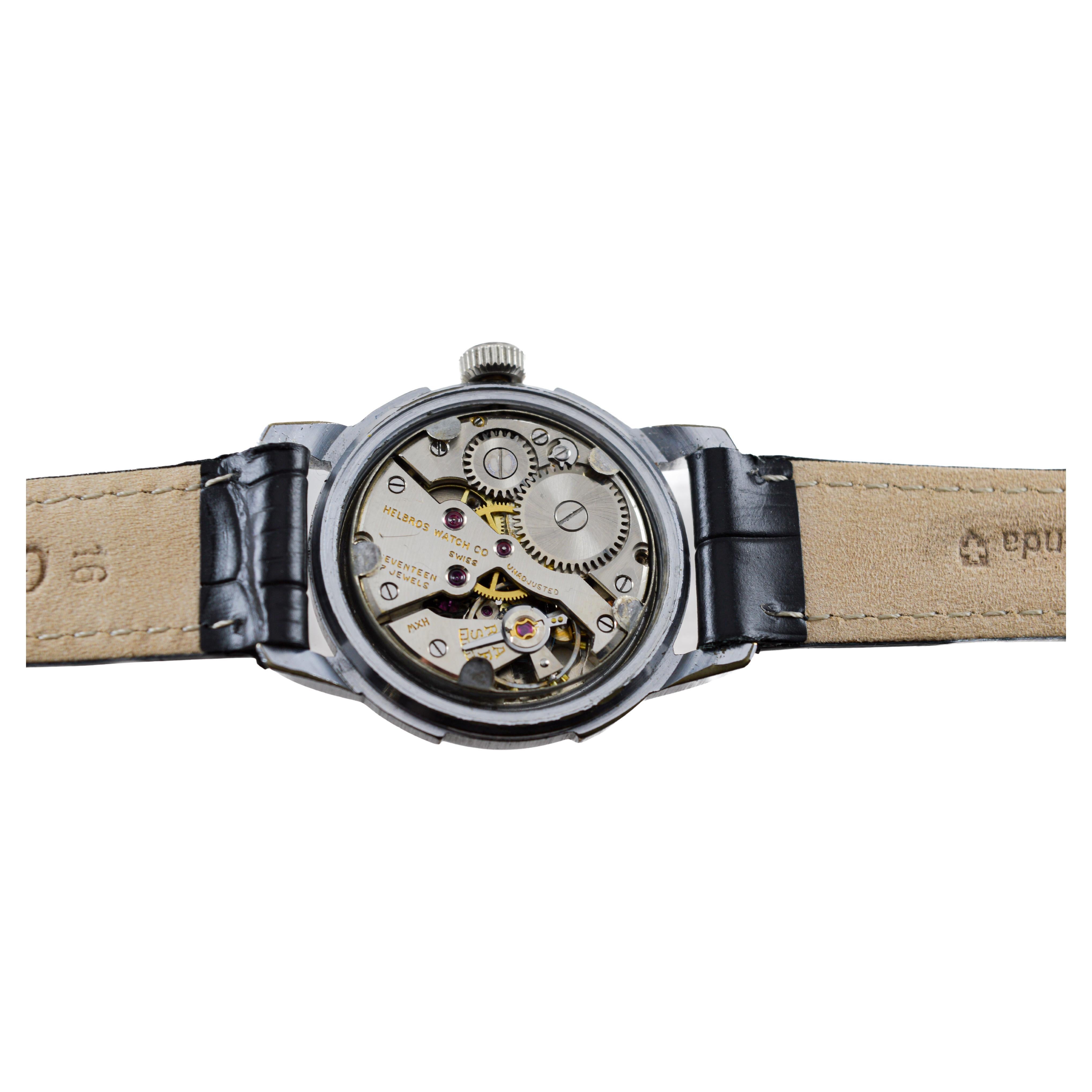 Orologio Helbros in acciaio inossidabile Art Deco degli anni '50 circa in vendita 9