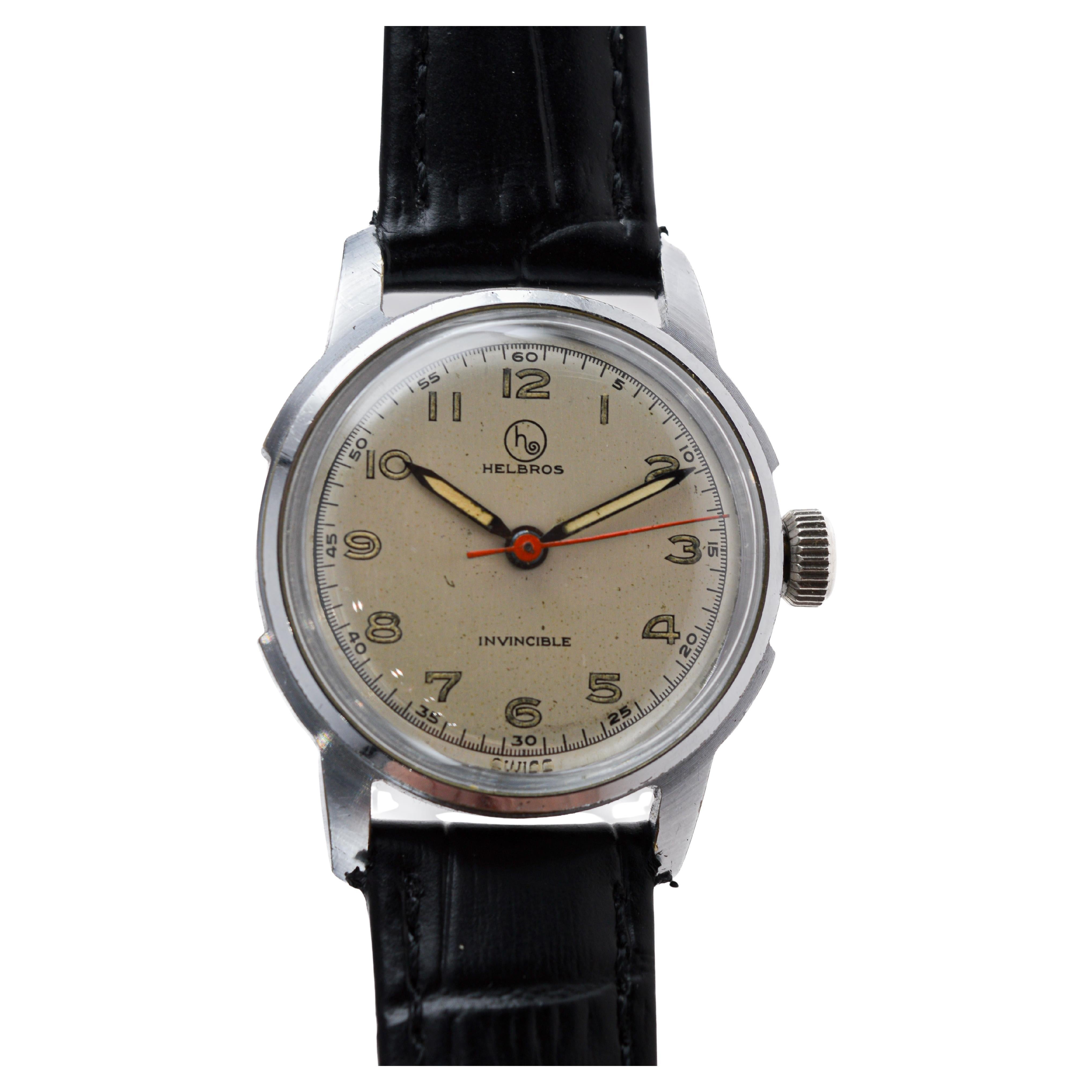 Orologio Helbros in acciaio inossidabile Art Deco degli anni '50 circa in vendita 2