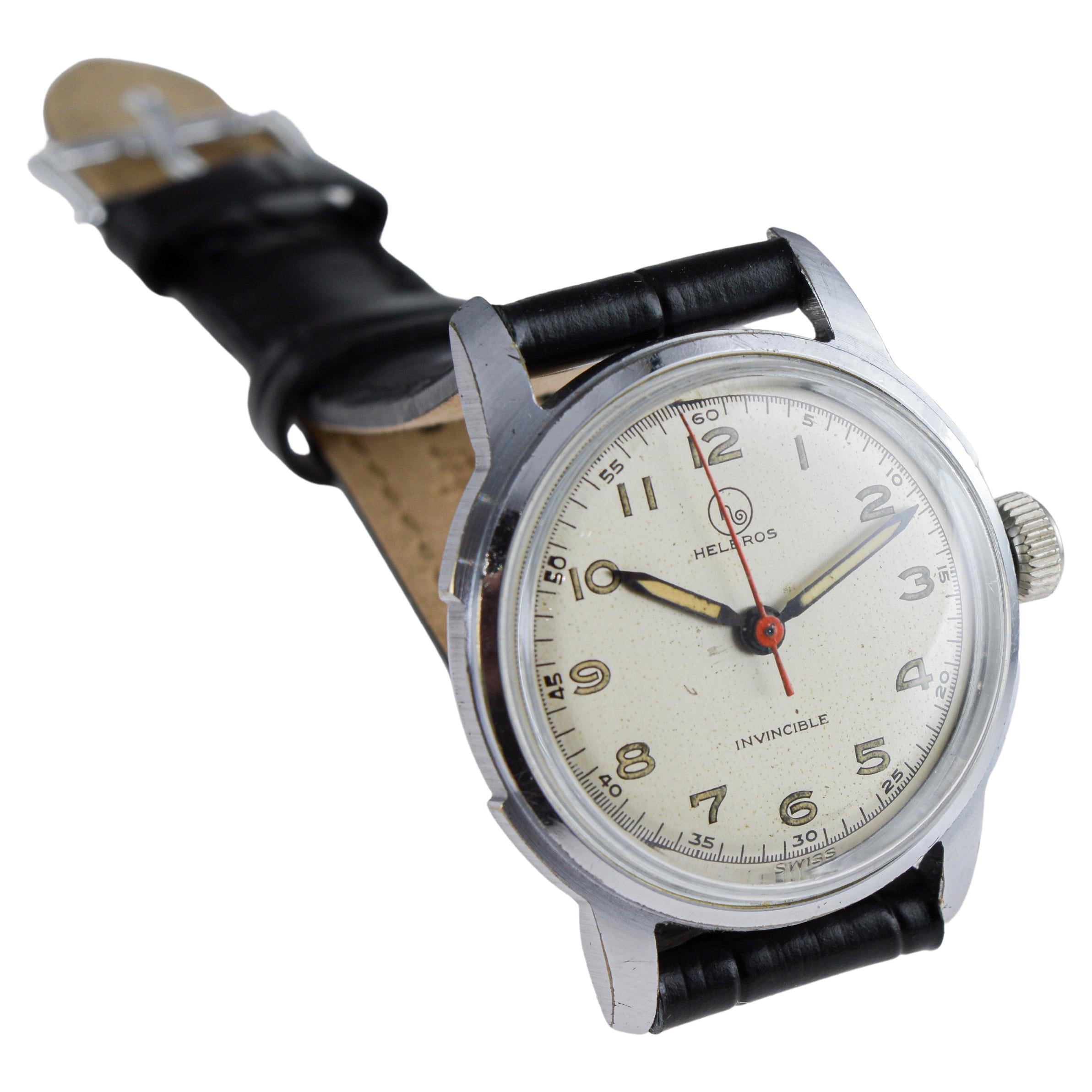 Orologio Helbros in acciaio inossidabile Art Deco degli anni '50 circa in vendita 3