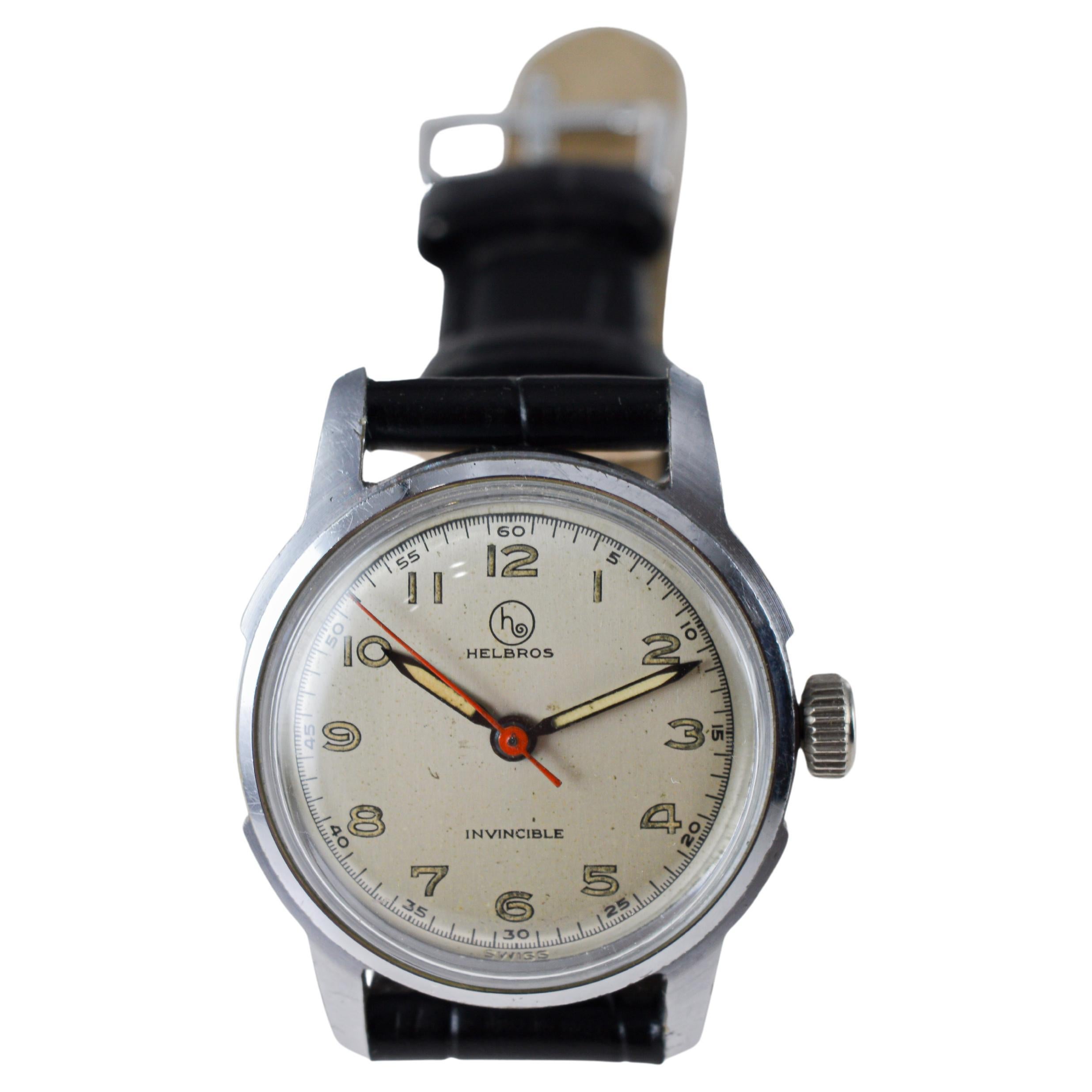 Orologio Helbros in acciaio inossidabile Art Deco degli anni '50 circa in vendita 4