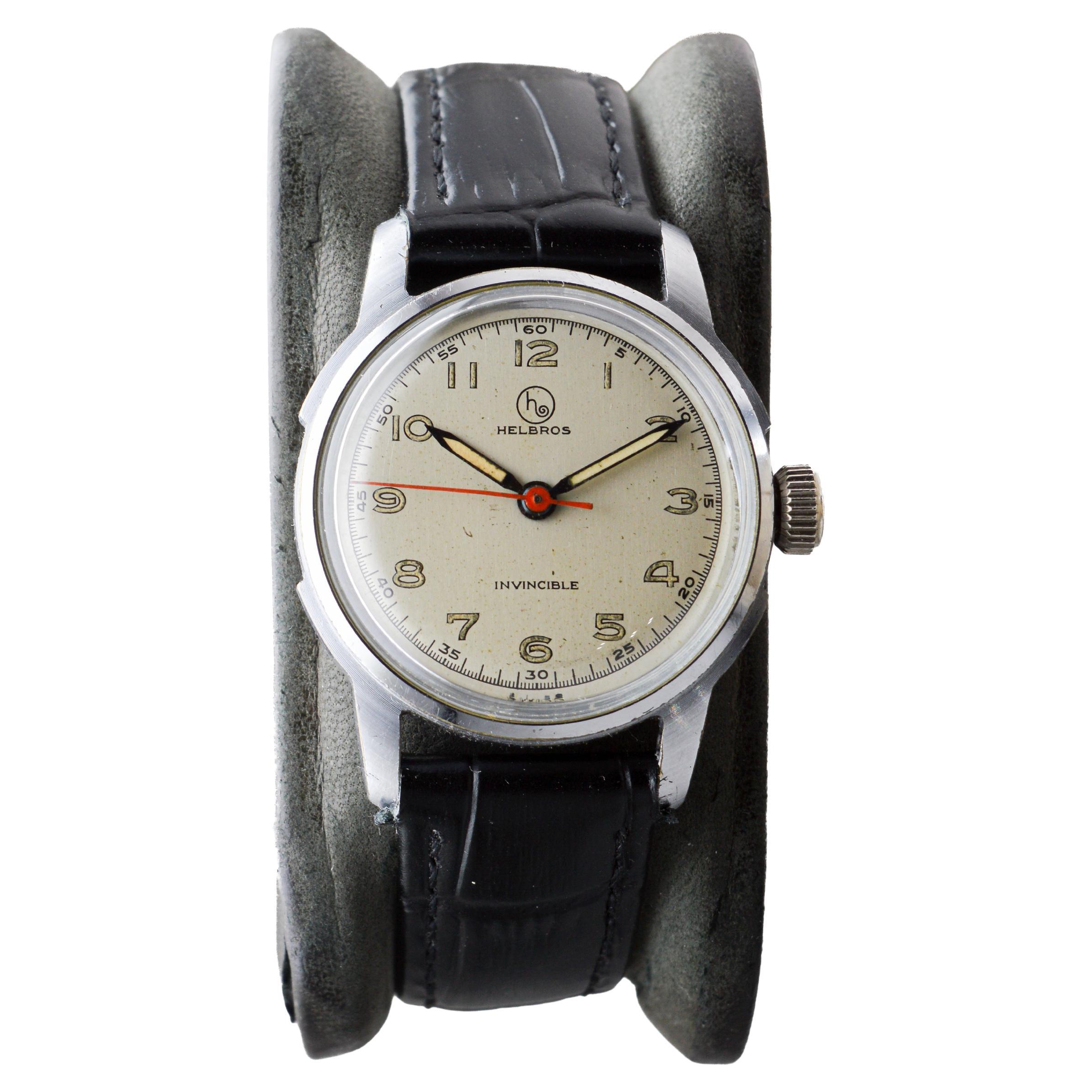 Orologio Helbros in acciaio inossidabile Art Deco degli anni '50 circa