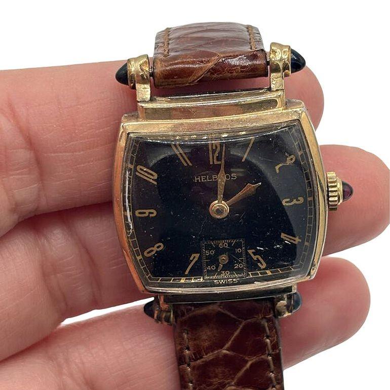 Orologio manuale da uomo Helbros a forma di Tonneau in oro riempito Art Deco con rubini in vendita 4
