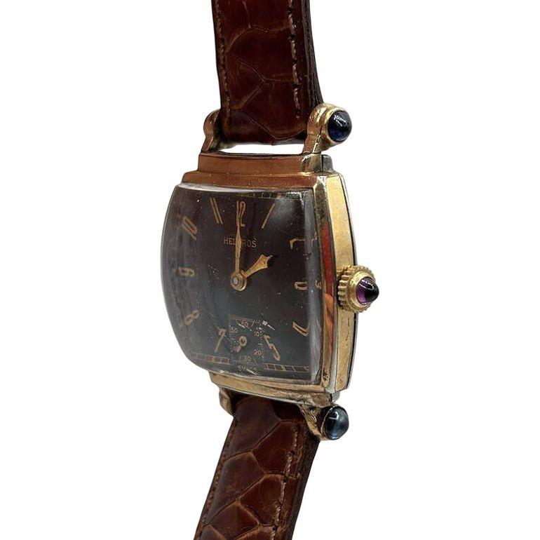 Orologio manuale da uomo Helbros a forma di Tonneau in oro riempito Art Deco con rubini in vendita 2