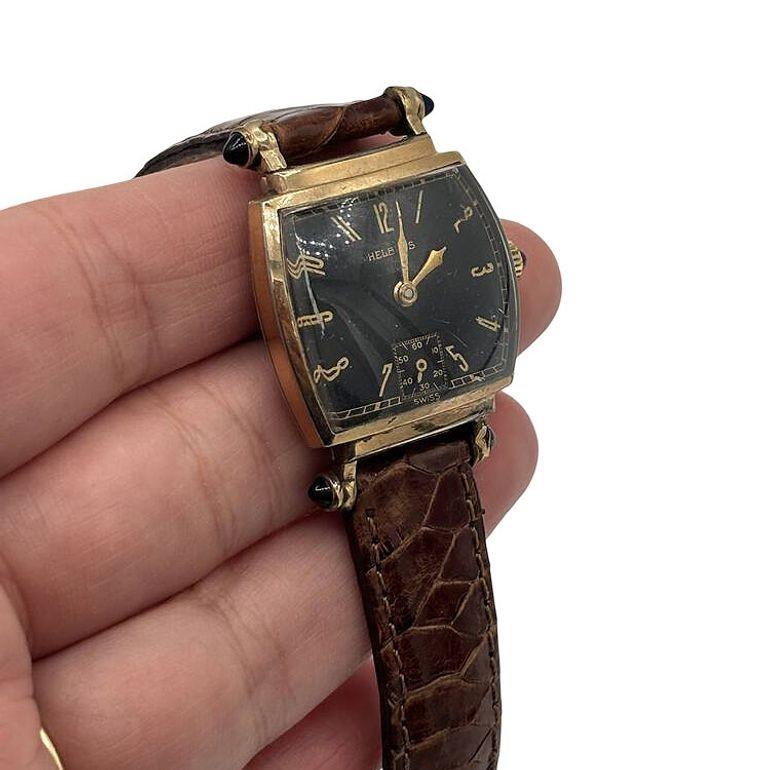 Orologio manuale da uomo Helbros a forma di Tonneau in oro riempito Art Deco con rubini in vendita 3