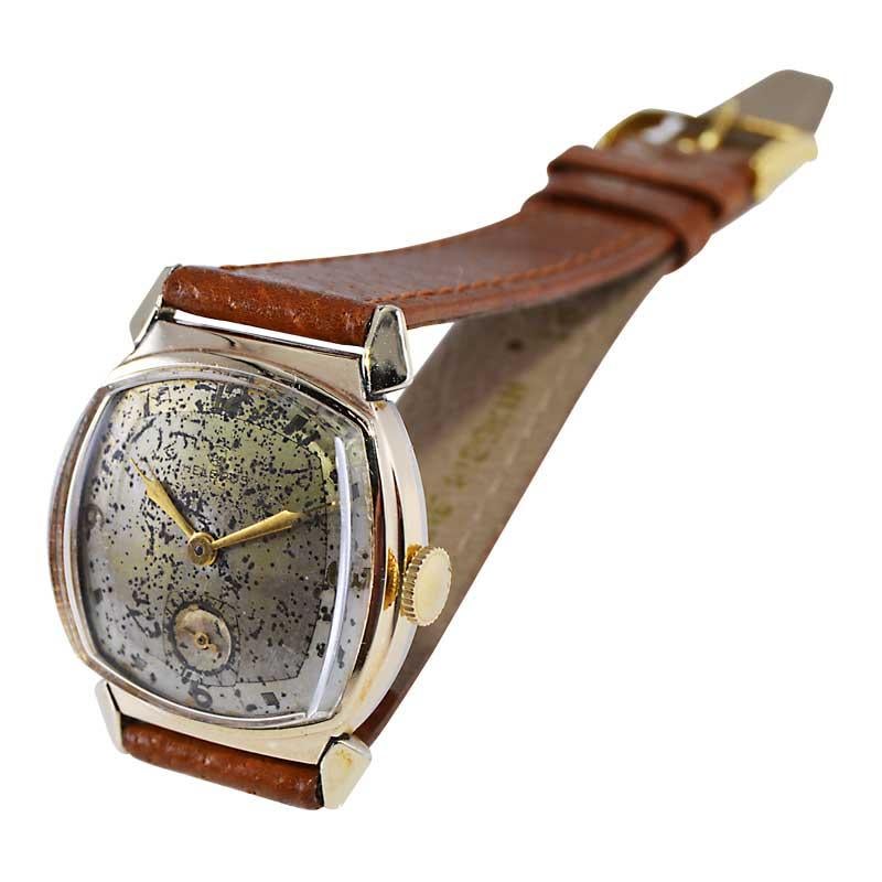 Helbros Yellow Gold Filled Art Deco Tortue Shape Watch with Original Dial 1940's For Sale 3