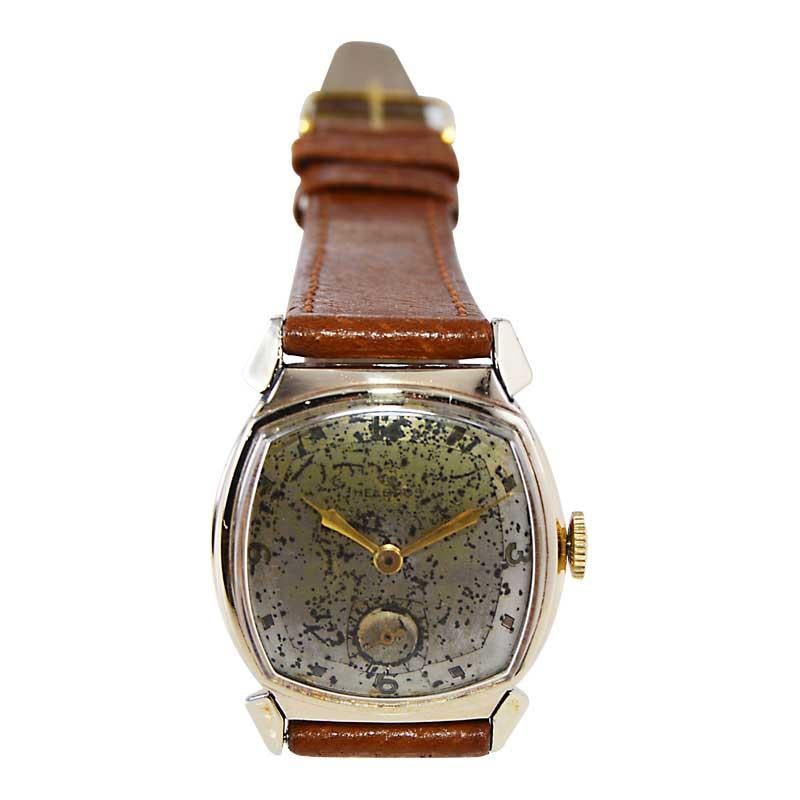 Helbros Yellow Gold Filled Art Deco Tortue Shape Watch with Original Dial 1940's For Sale 1
