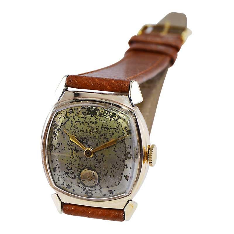 Helbros Yellow Gold Filled Art Deco Tortue Shape Watch with Original Dial 1940's For Sale 2