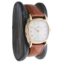 Helbros Yellow Gold Filled Cushion Shaped Watch from 1940s with Original Dial