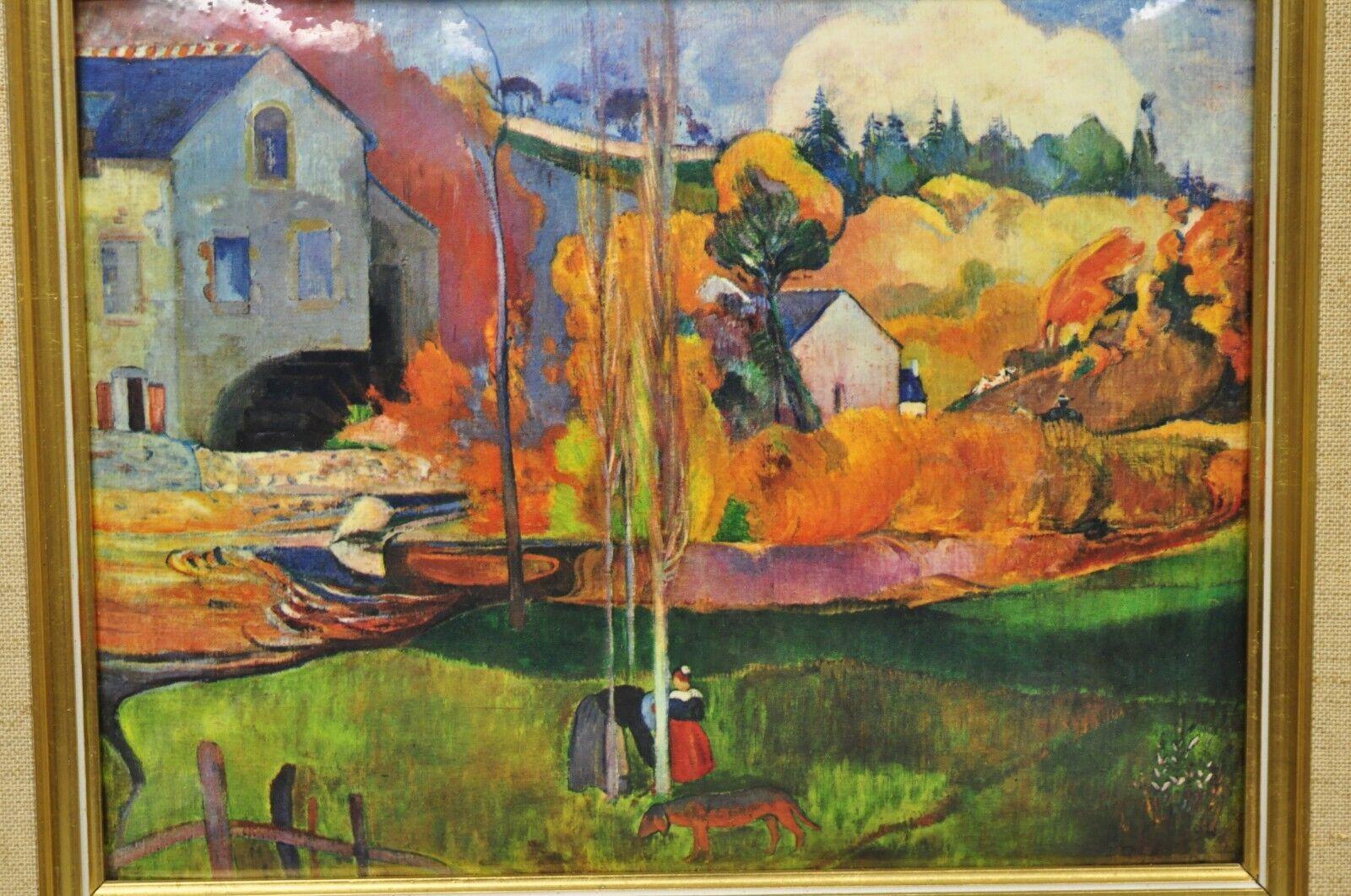 French Provincial Helca Martele a La Main Hammered Enamel Painting Gauguin Moulin En Bretagne For Sale