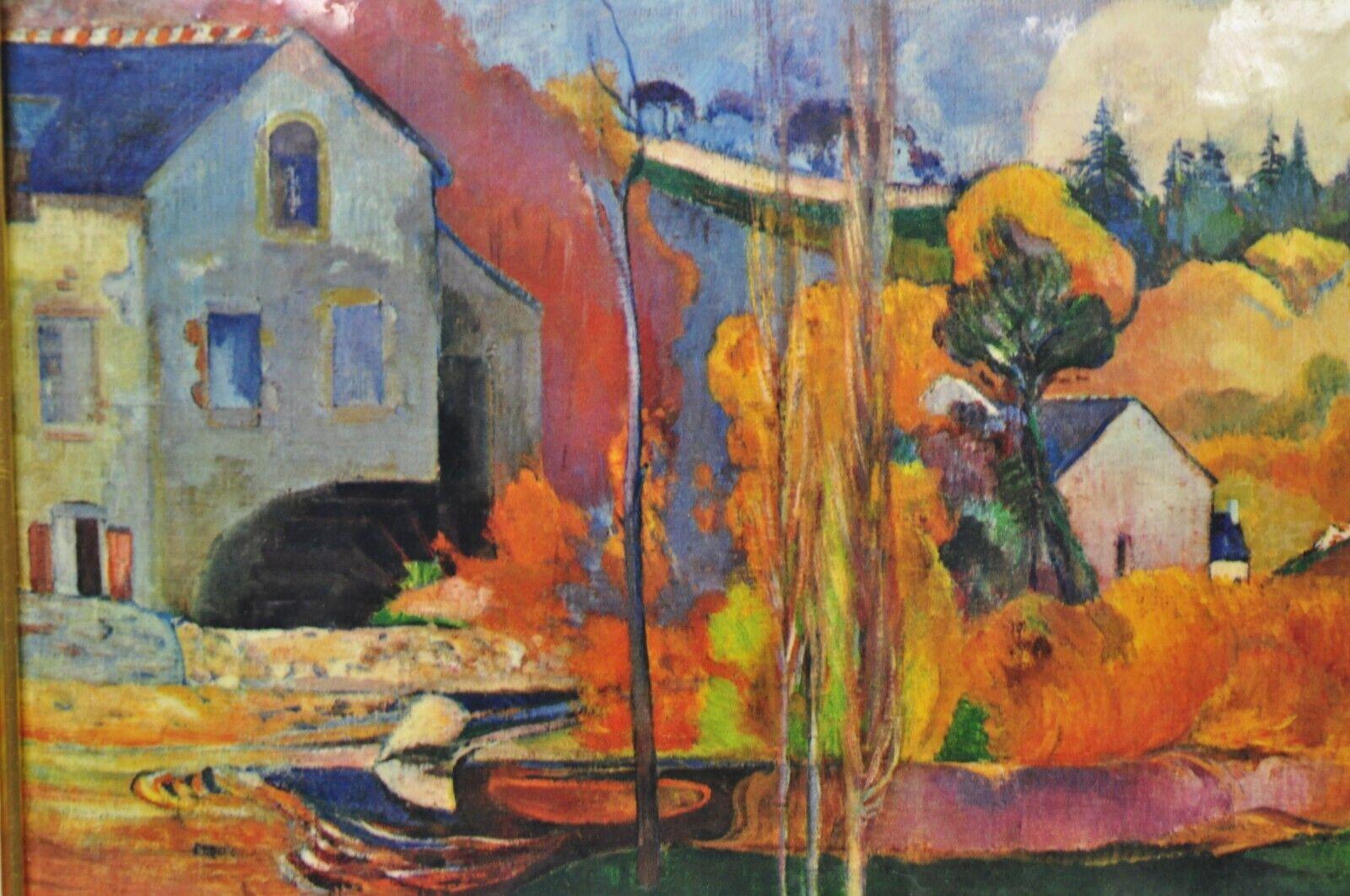 French Helca Martele a La Main Hammered Enamel Painting Gauguin Moulin En Bretagne For Sale