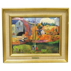 Vintage Helca Martele a La Main Hammered Enamel Painting Gauguin Moulin En Bretagne