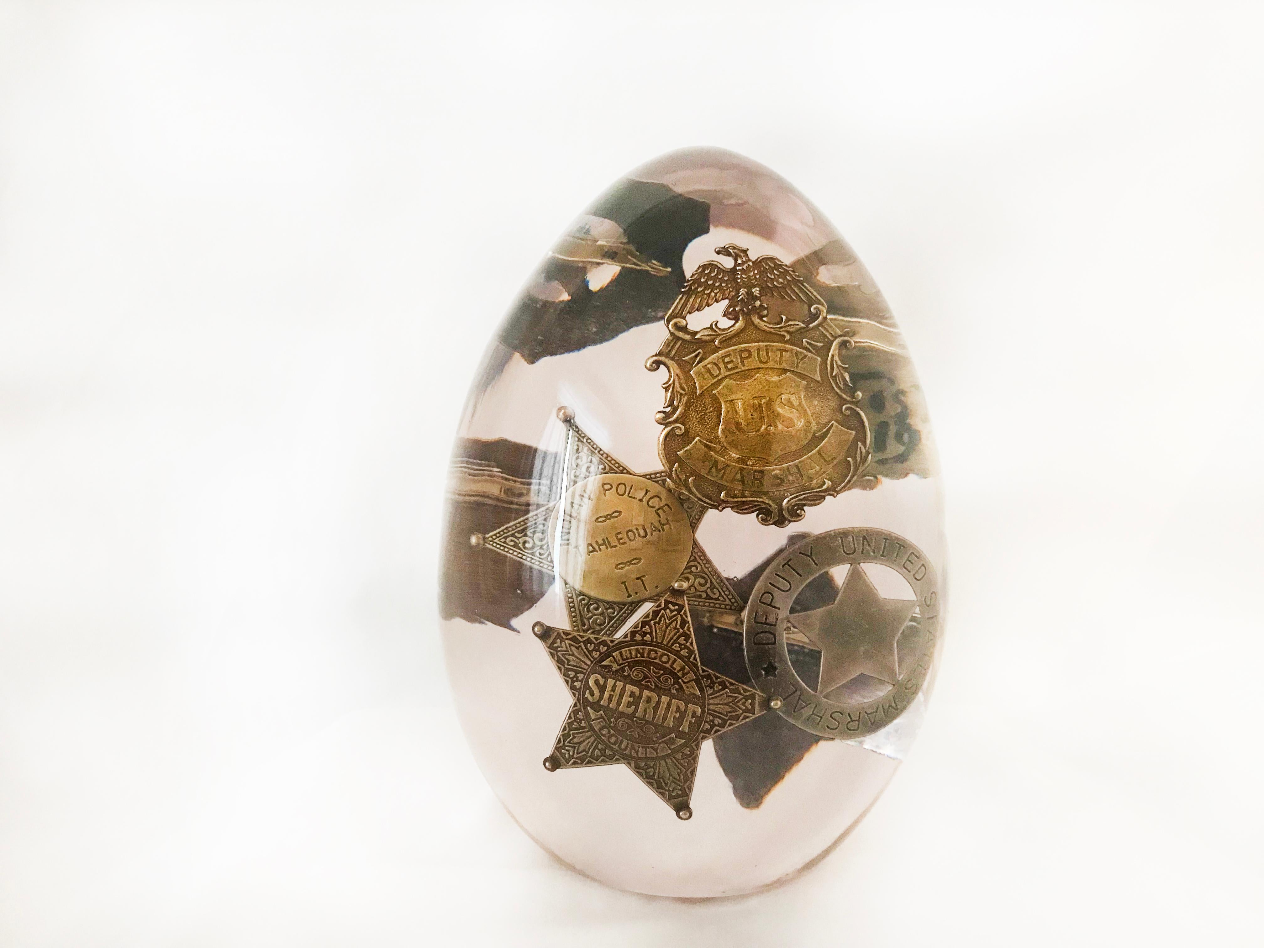 Helder Batista Still-Life Sculpture - Egg Series - Sheriff, Deputy Marshal, and Police Badges