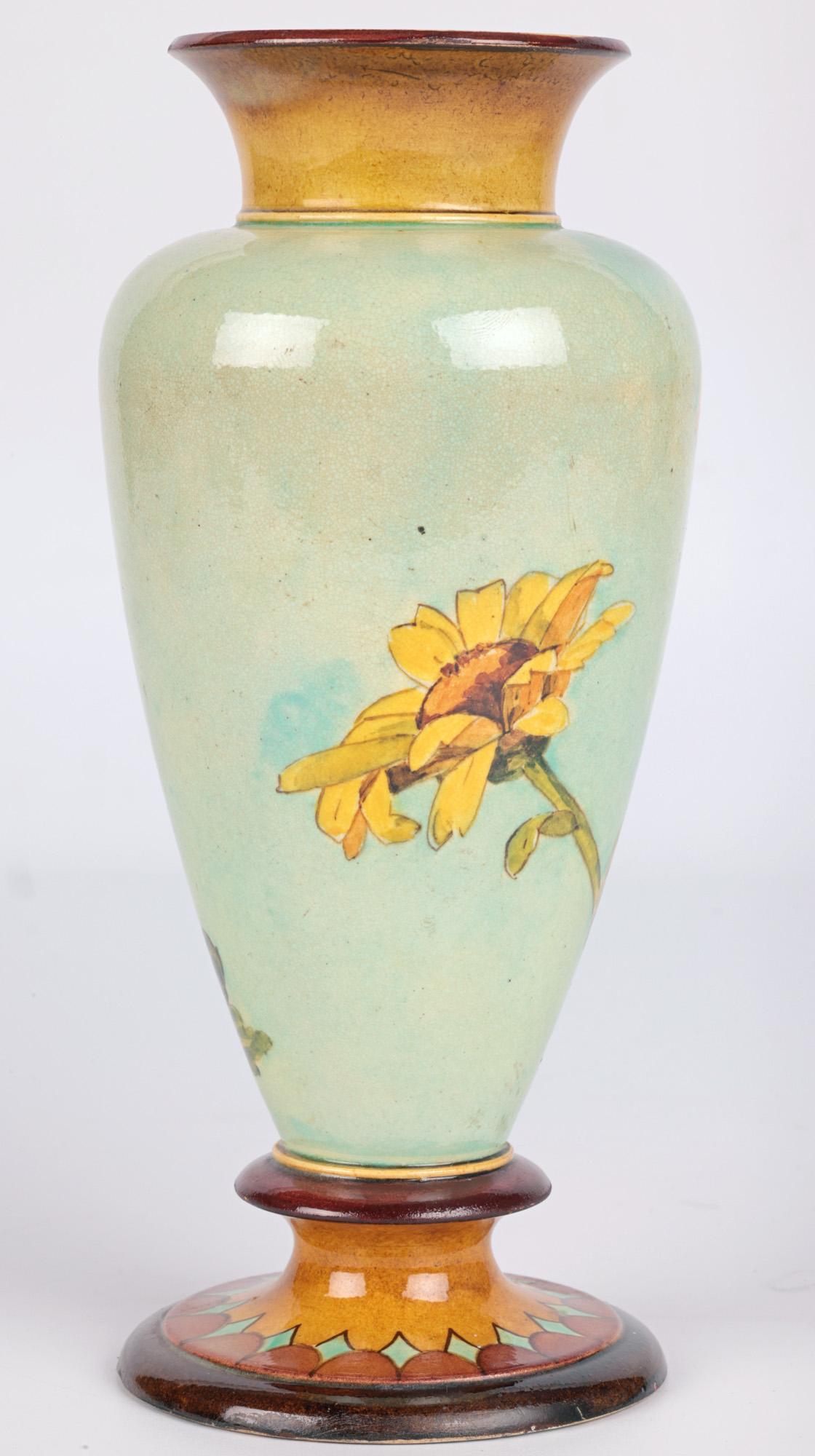 Helen A Harding Doulton Lambeth Faience Floral Painted Vase 4