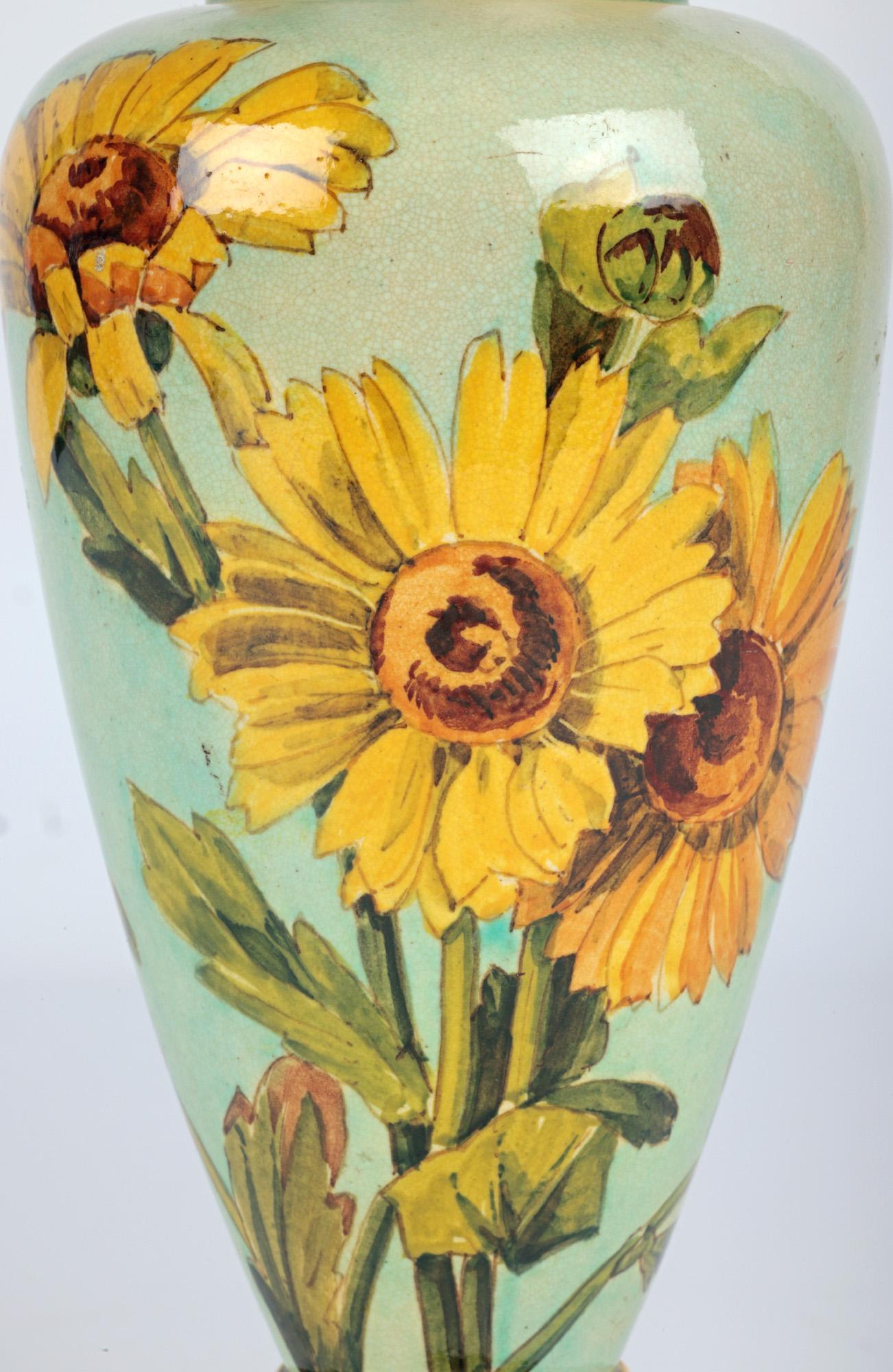Aesthetic Movement Helen A Harding Doulton Lambeth Faience Floral Painted Vase