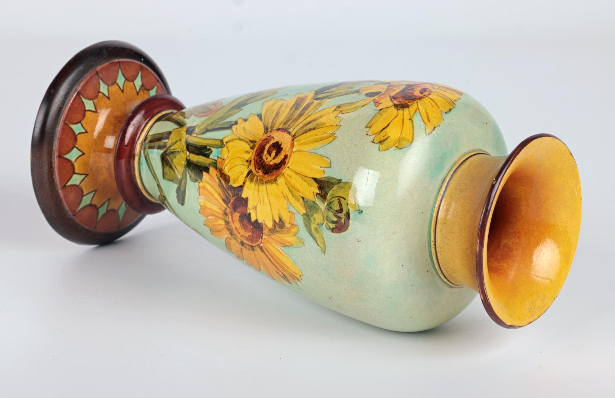 Helen A Harding Doulton Lambeth Faience Floral Painted Vase In Good Condition In Bishop's Stortford, Hertfordshire