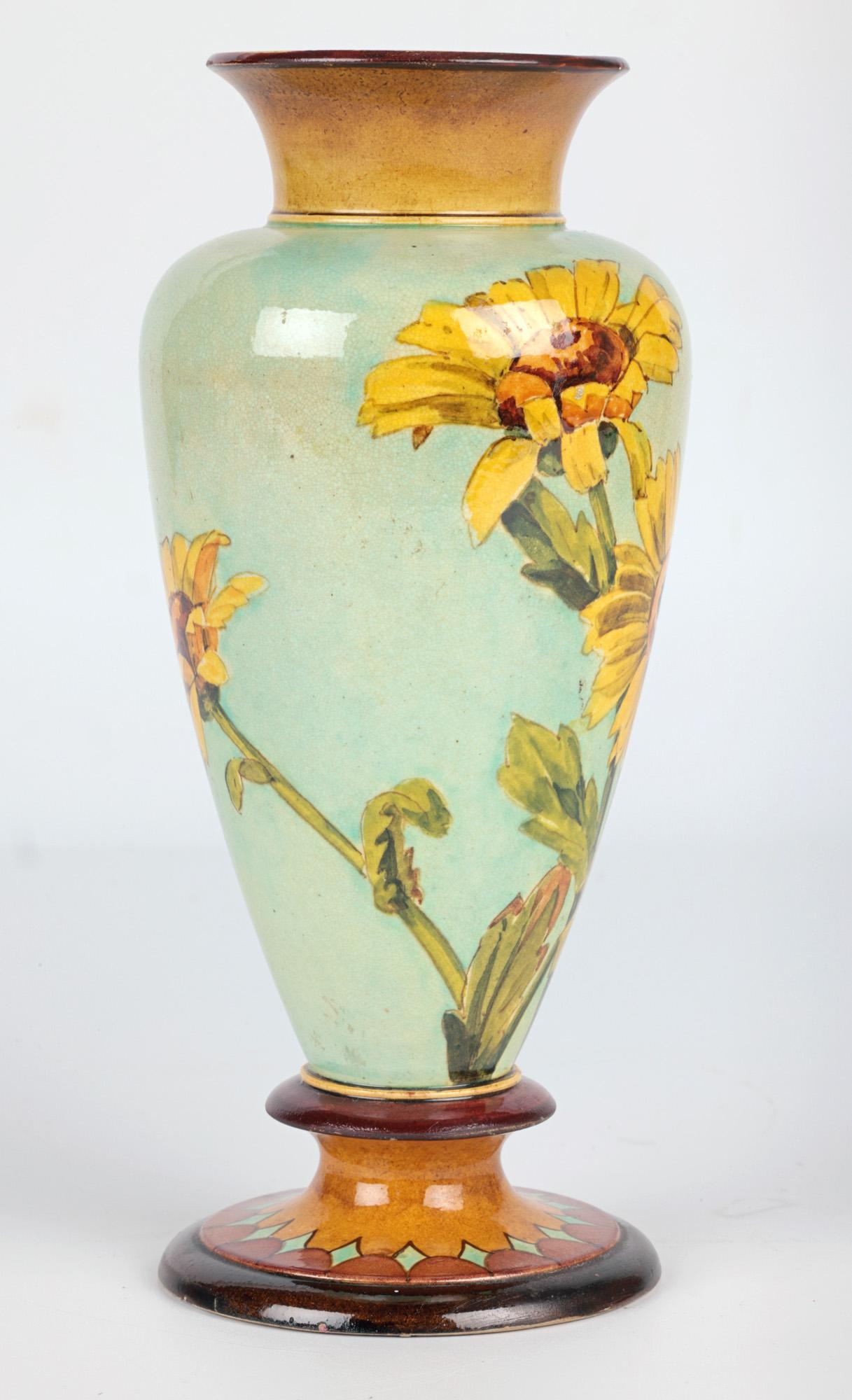 Late 19th Century Helen A Harding Doulton Lambeth Faience Floral Painted Vase