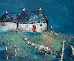 Blue Cottage, Labost - Contemporary Landscape Painting by Helen Acklam