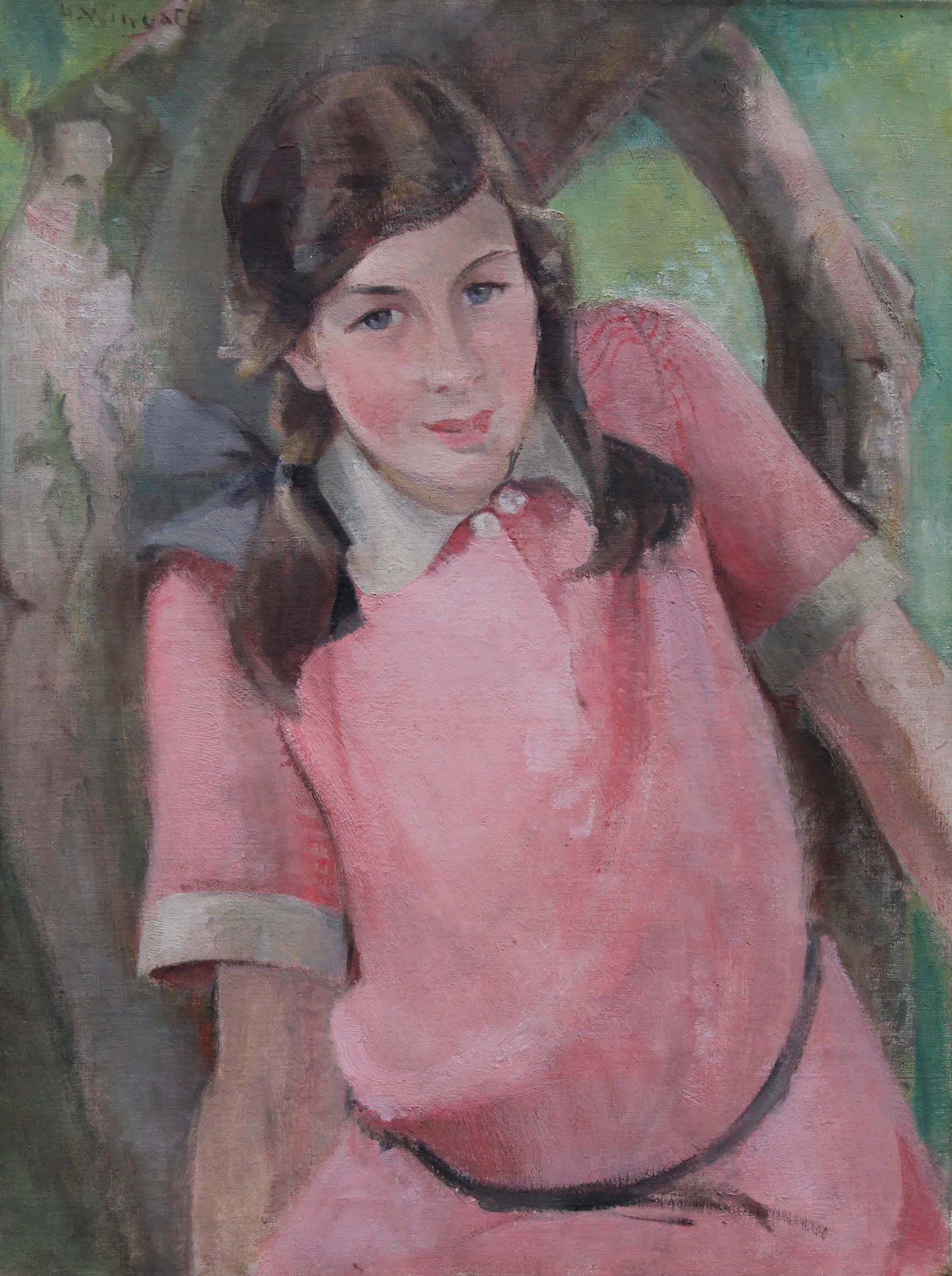 Girl in Pink - Scottish 1920's Impressionist art female portrait oil painting - Painting by Helen Ainslie Wingate