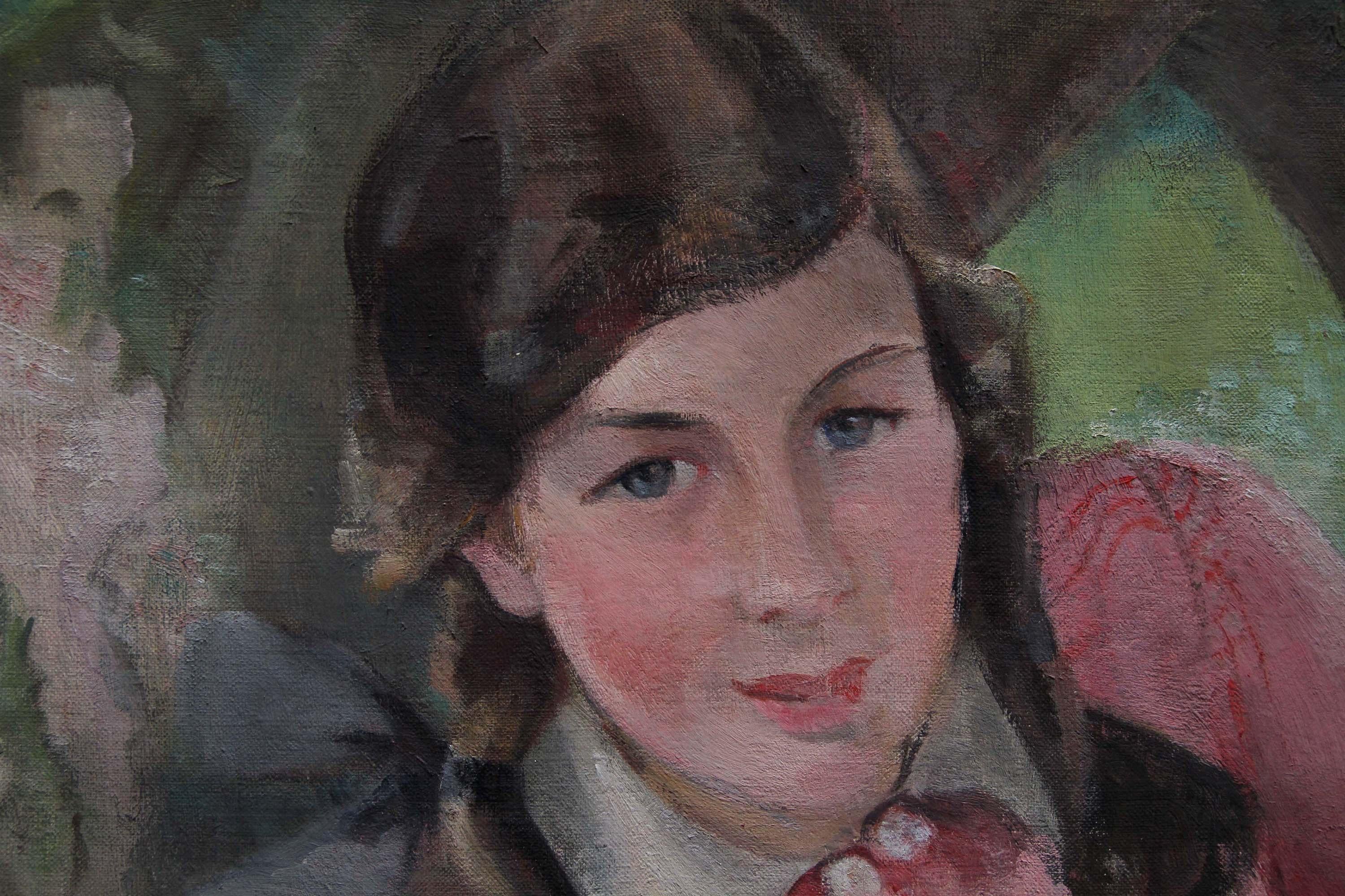 Girl in Pink - Scottish 1920's Impressionist art female portrait oil painting For Sale 2